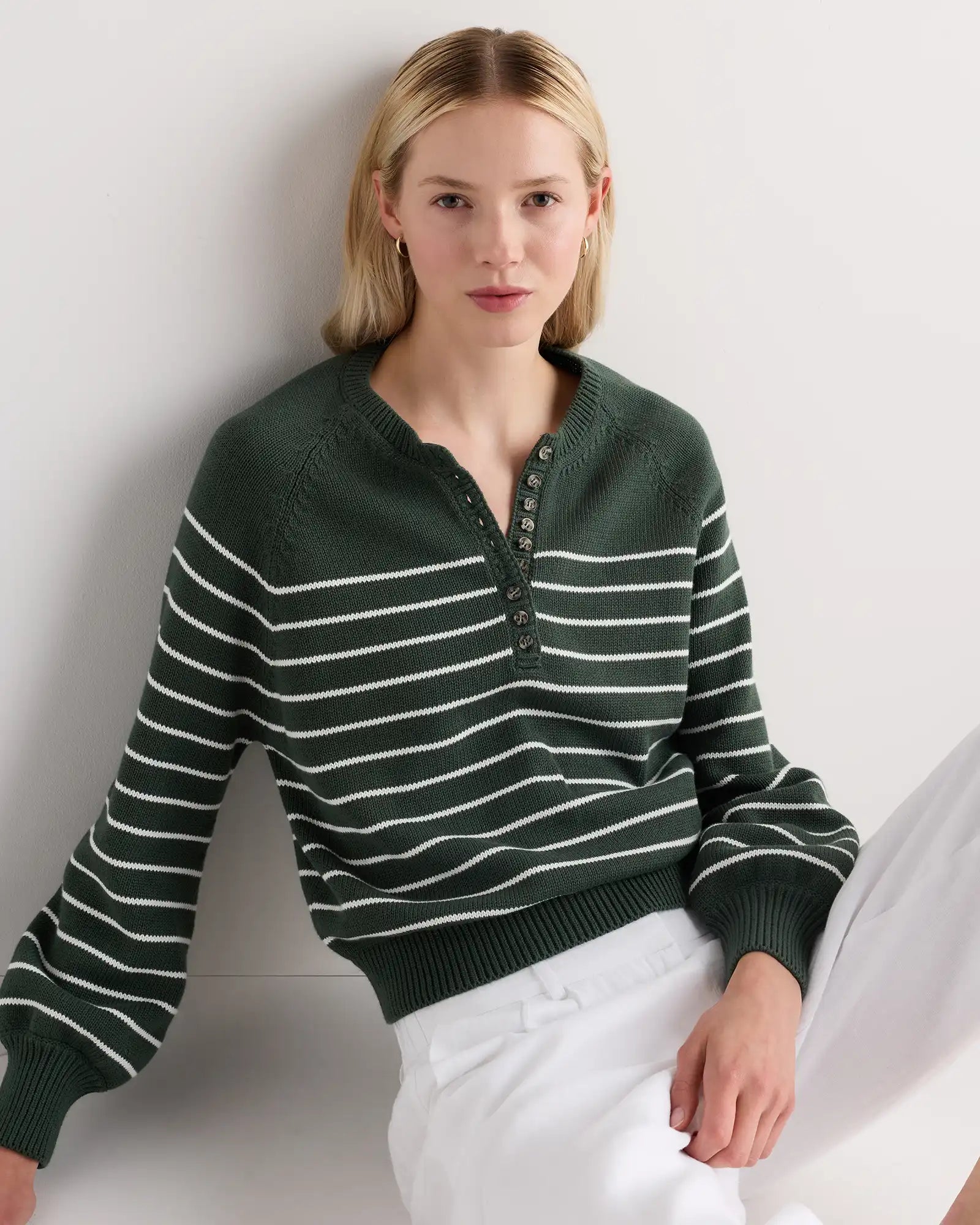 100% Organic Cotton Striped Henley Sweater