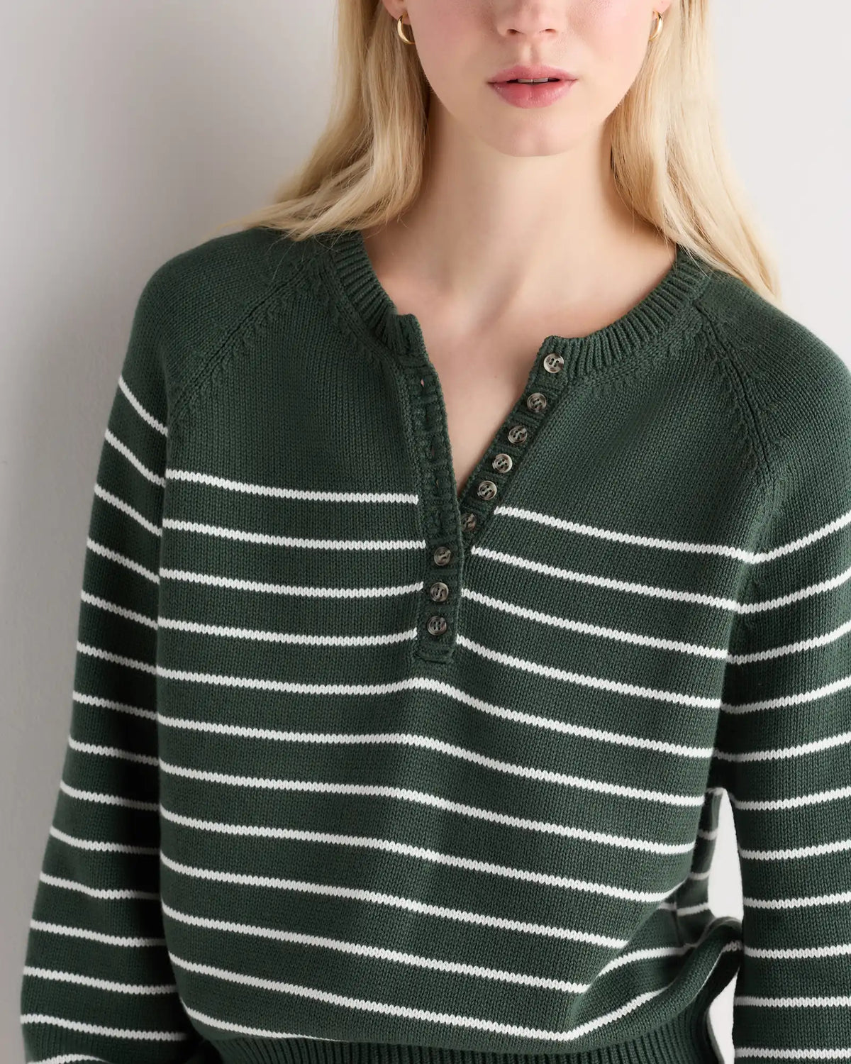 100% Organic Cotton Striped Henley Sweater
