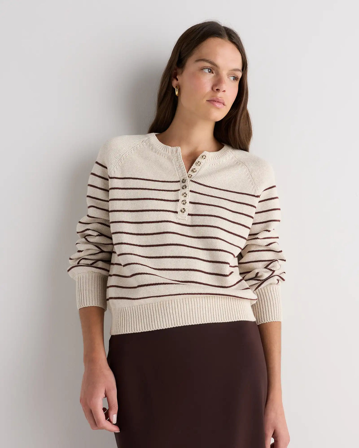 100% Organic Cotton Striped Henley Sweater