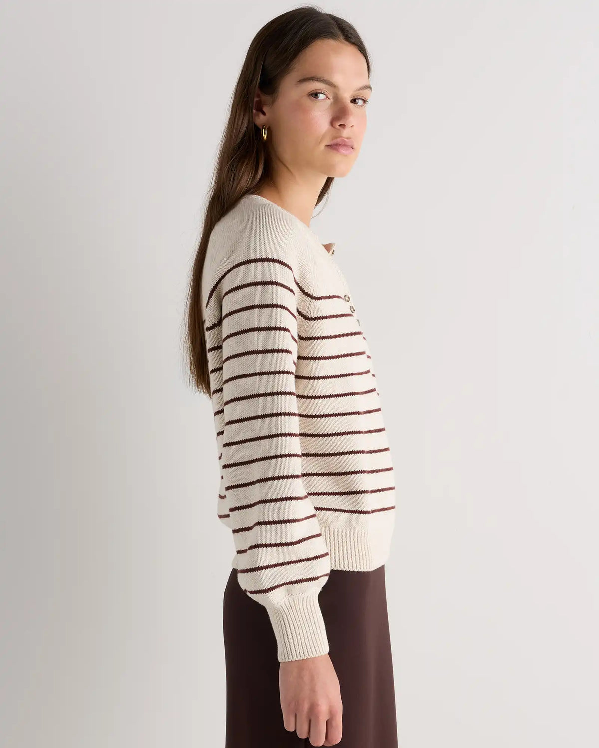 100% Organic Cotton Striped Henley Sweater