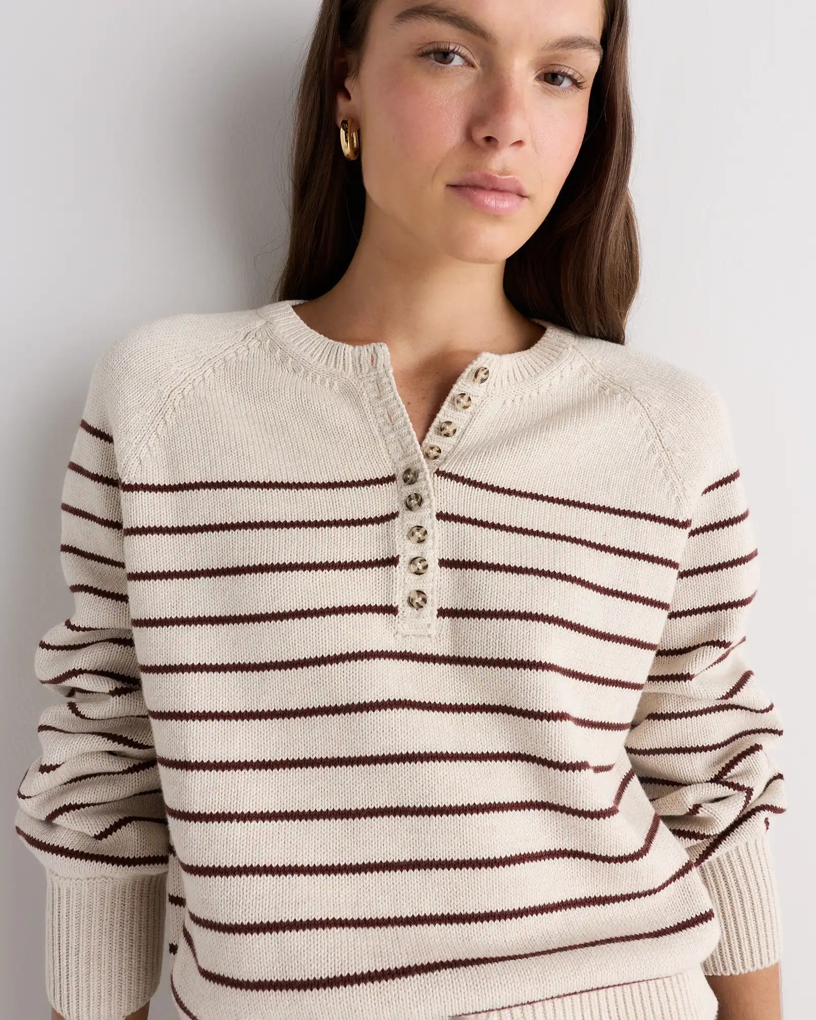 100% Organic Cotton Striped Henley Sweater