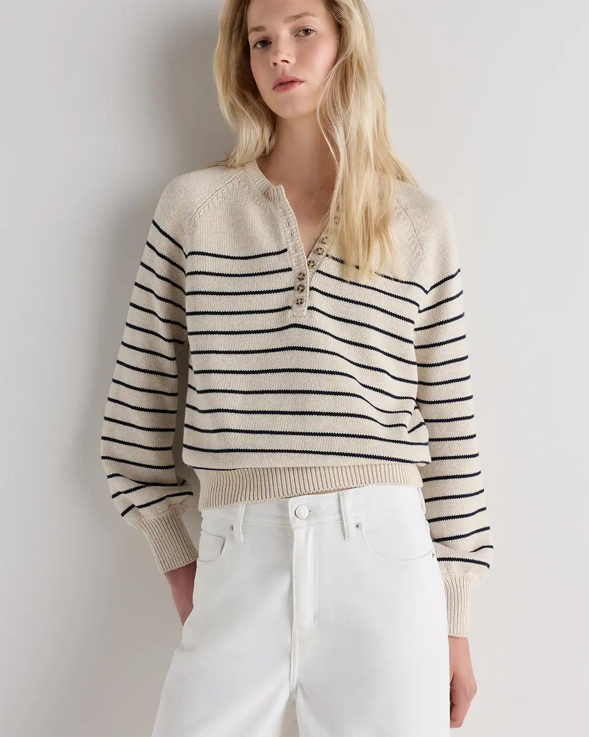 100% Organic Cotton Striped Henley Sweater