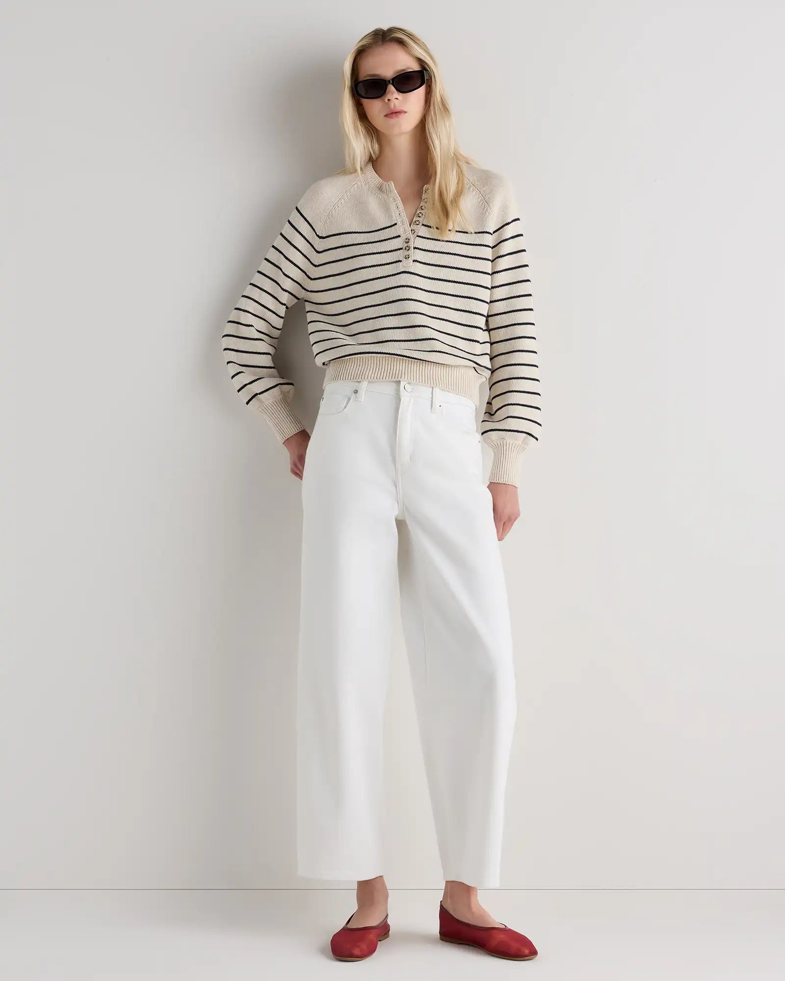 100% Organic Cotton Striped Henley Sweater