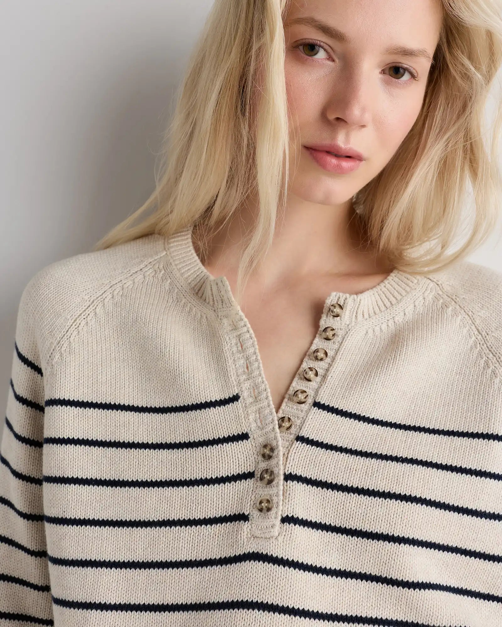 100% Organic Cotton Striped Henley Sweater
