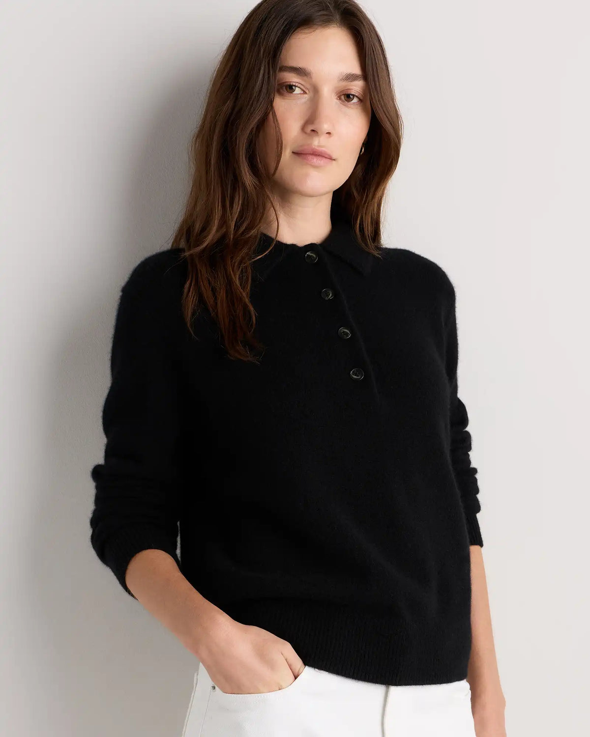 Mongolian Cashmere Button Polo Sweater