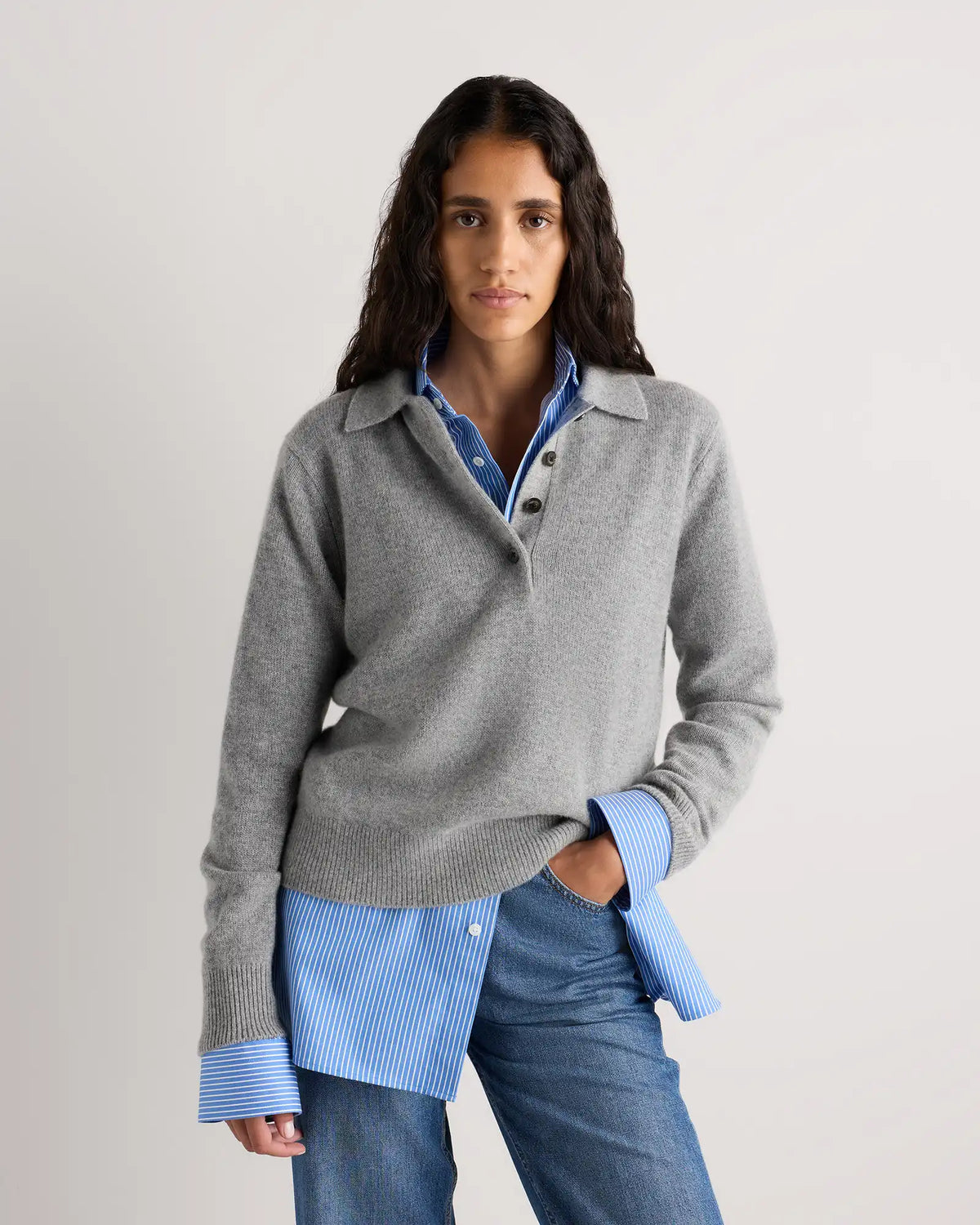 Mongolian Cashmere Button Polo Sweater