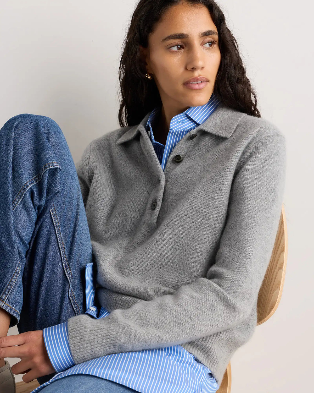 Mongolian Cashmere Button Polo Sweater