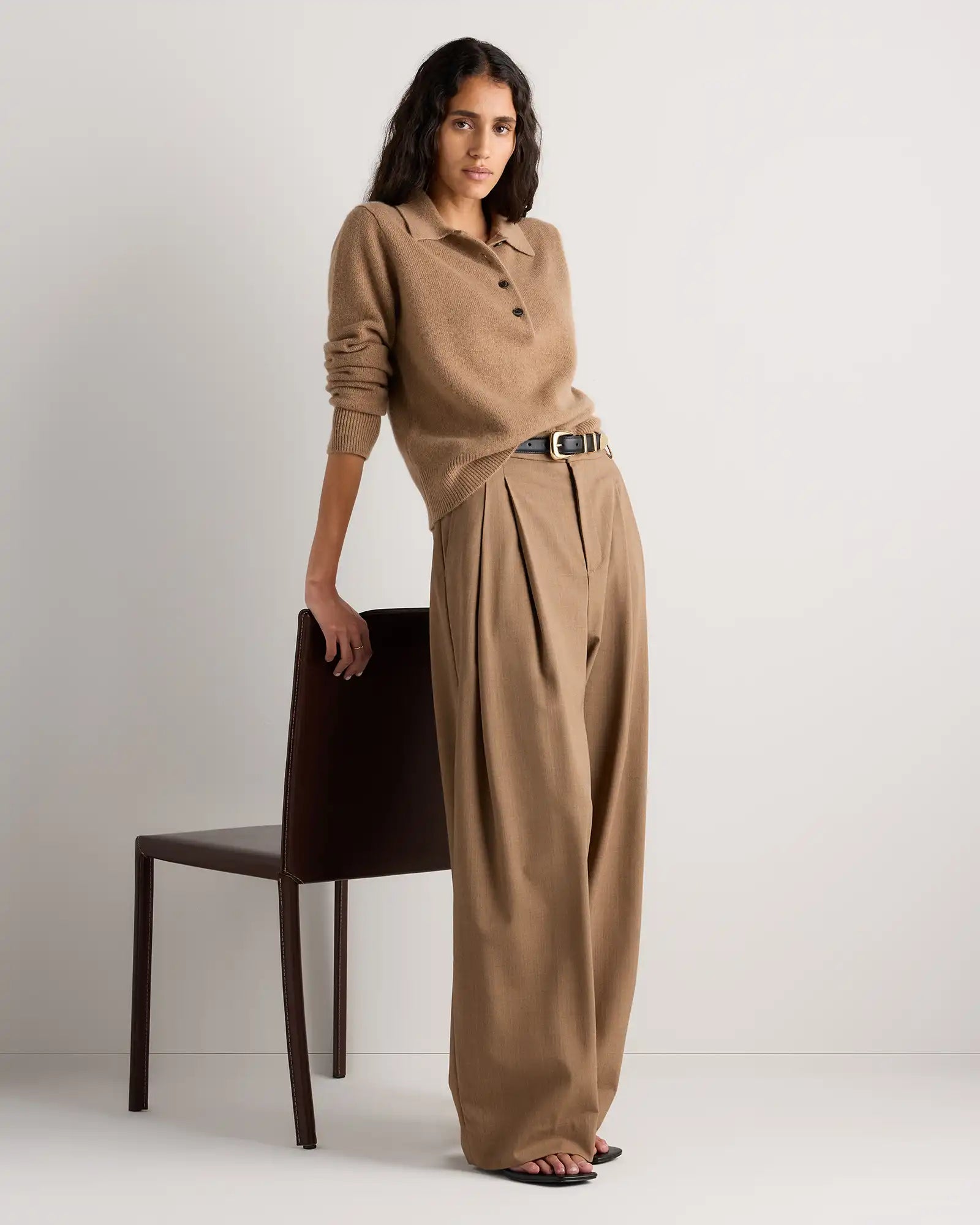Mongolian Cashmere Button Polo Sweater
