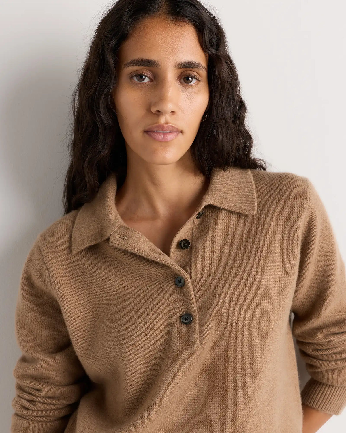 Mongolian Cashmere Button Polo Sweater