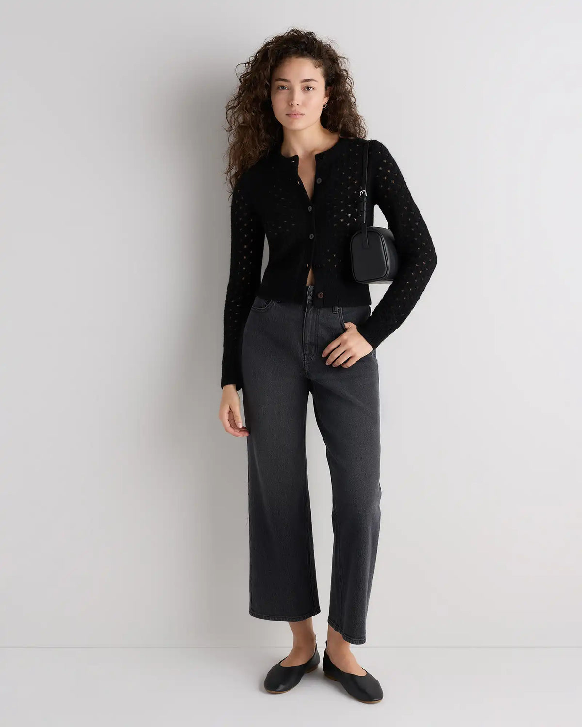 100% Yak Wool Shrunken Pointelle Detail Cardigan
