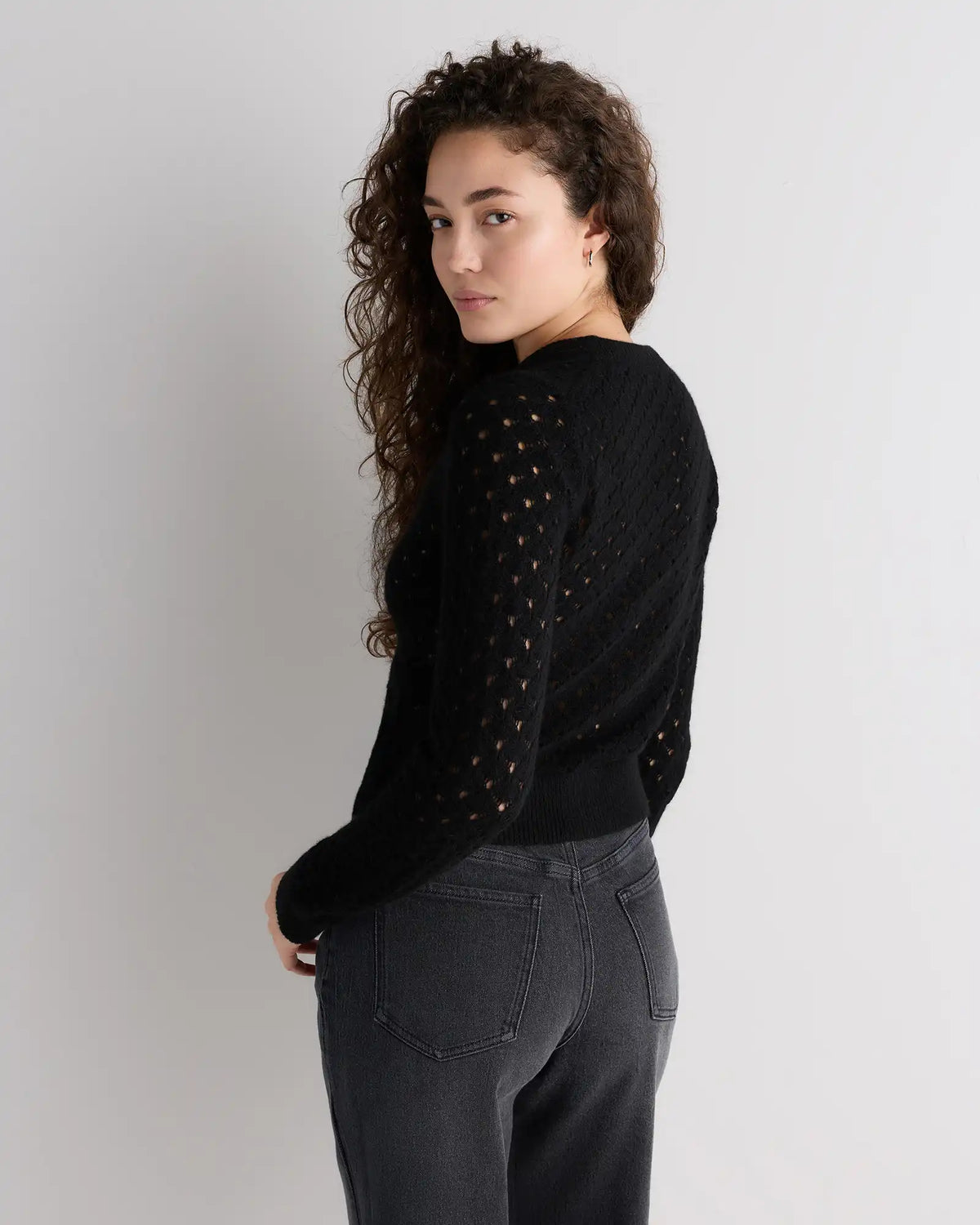 100% Yak Wool Shrunken Pointelle Detail Cardigan