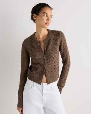100% Yak Wool Shrunken Pointelle Detail Cardigan