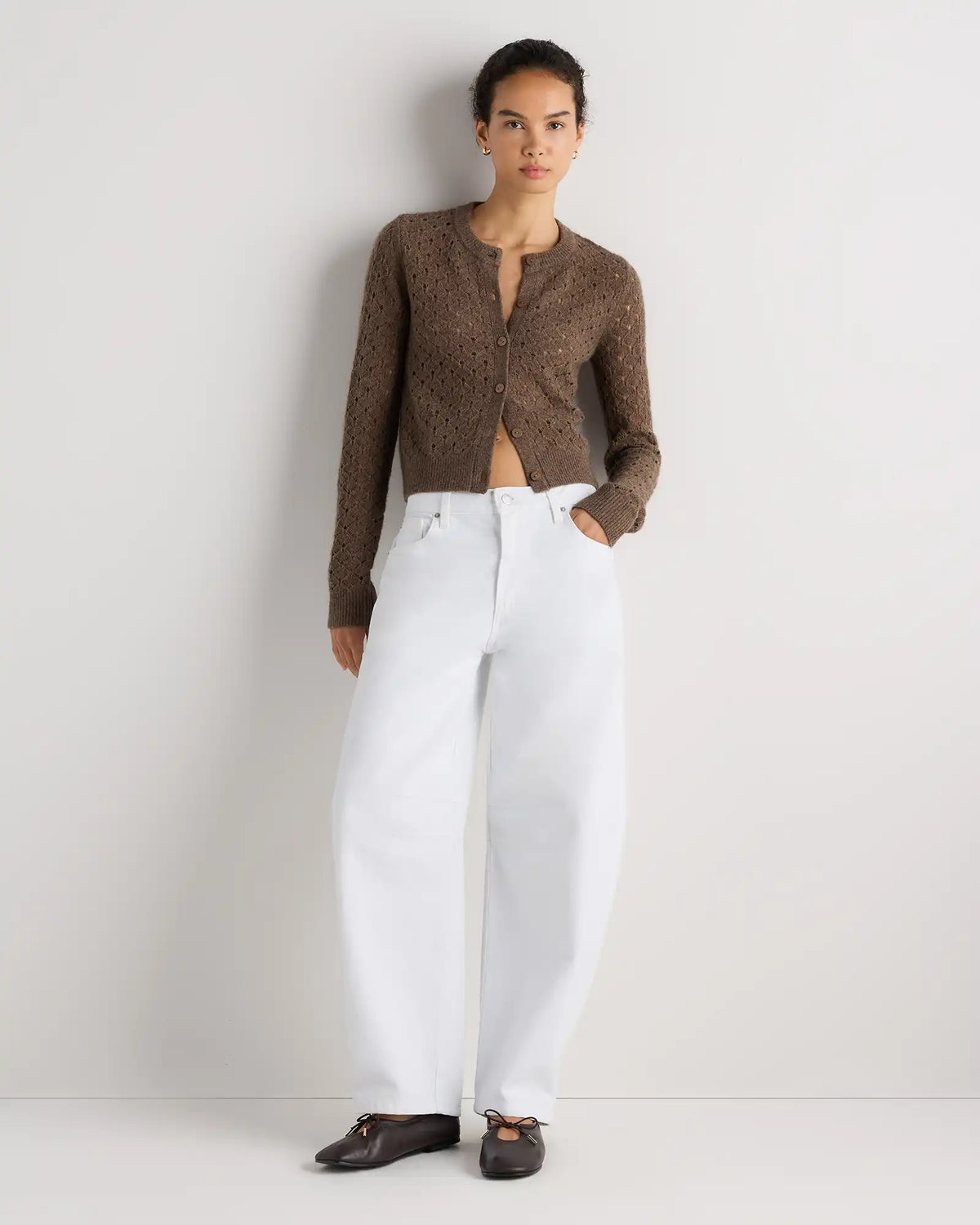 100% Yak Wool Shrunken Pointelle Detail Cardigan