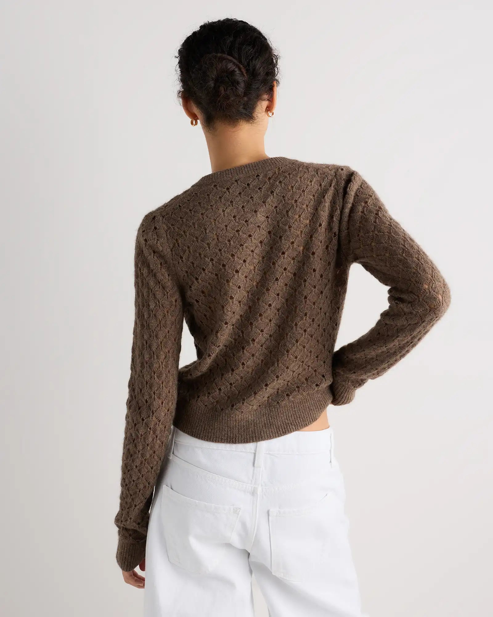 100% Yak Wool Shrunken Pointelle Detail Cardigan