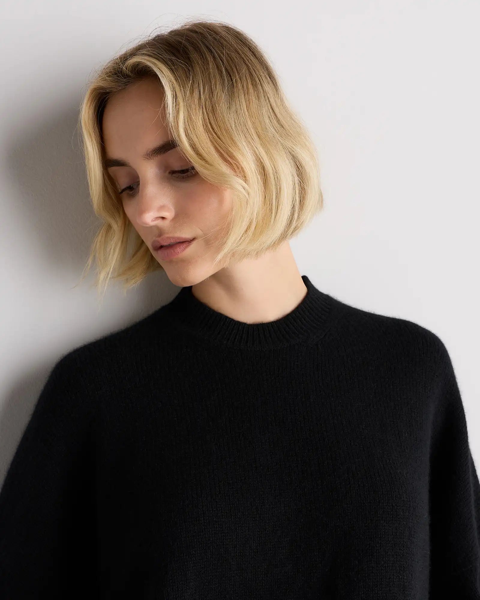 100% Mongolian Cashmere Slouchy Blouson Sleeve Crewneck