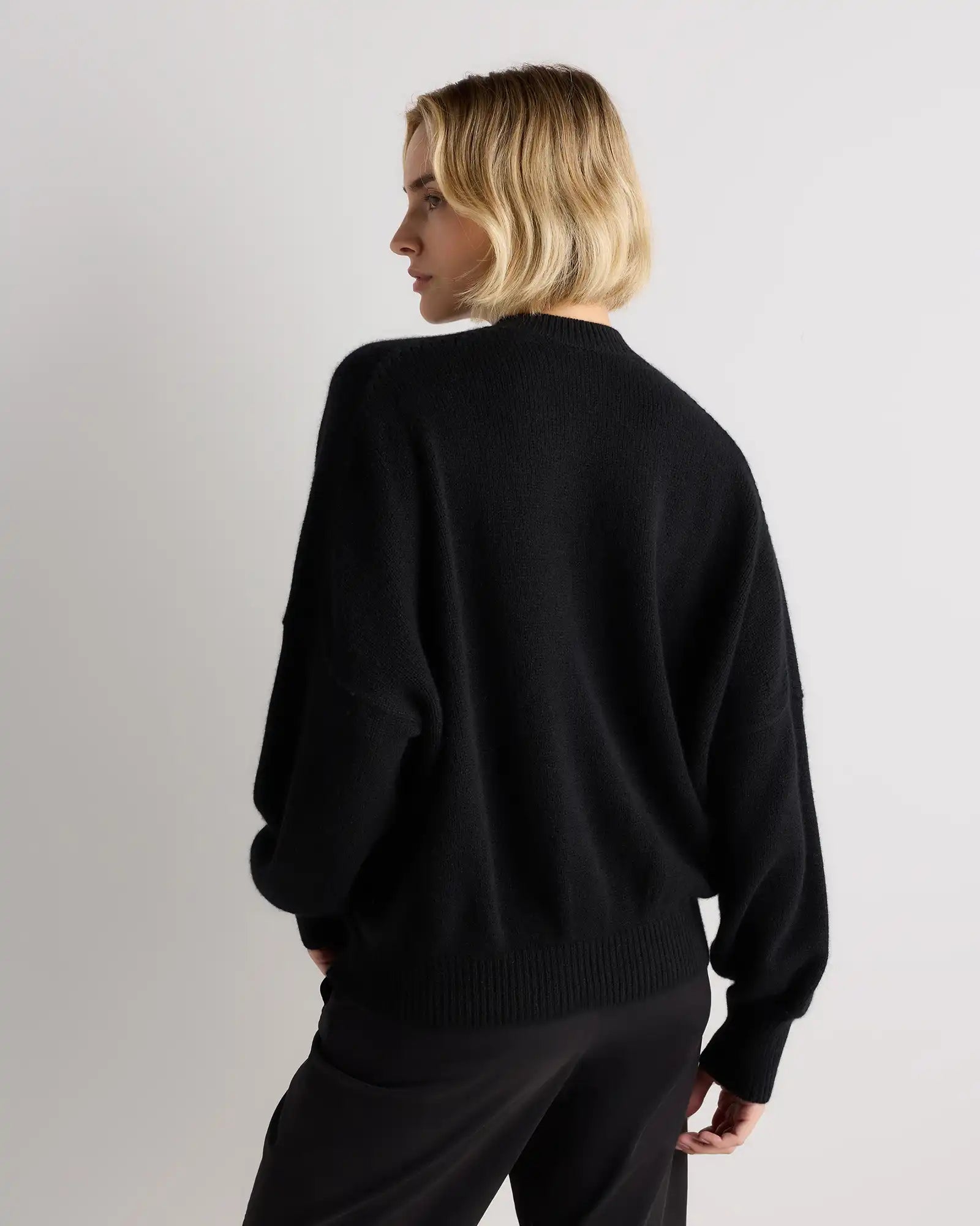 100% Mongolian Cashmere Slouchy Blouson Sleeve Crewneck