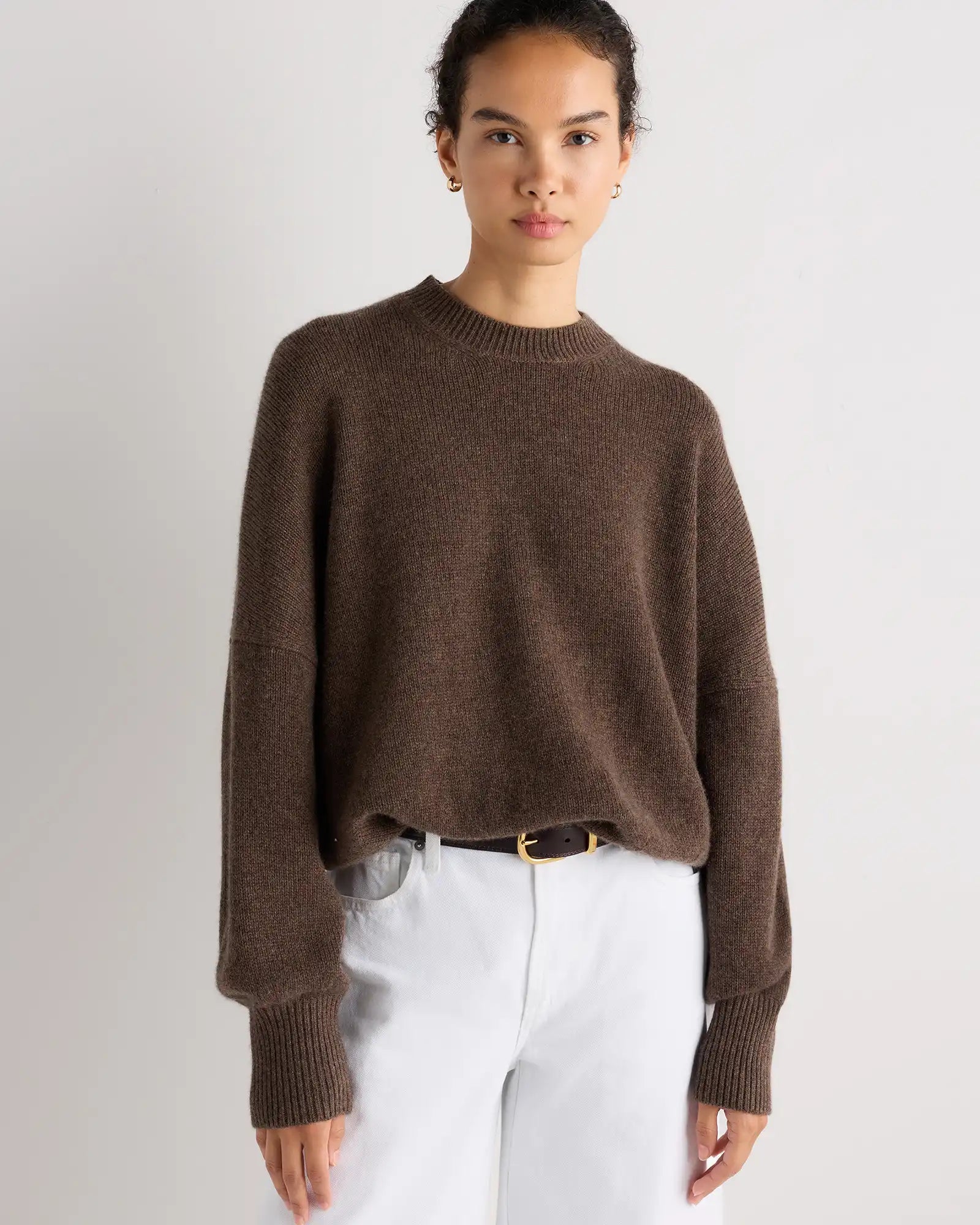 100% Mongolian Cashmere Slouchy Blouson Sleeve Crewneck