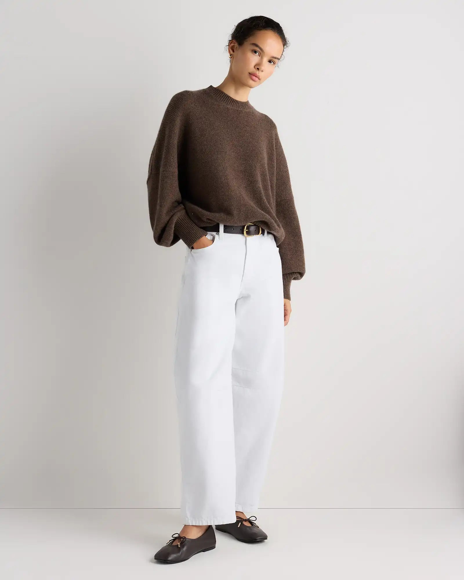 100% Mongolian Cashmere Slouchy Blouson Sleeve Crewneck