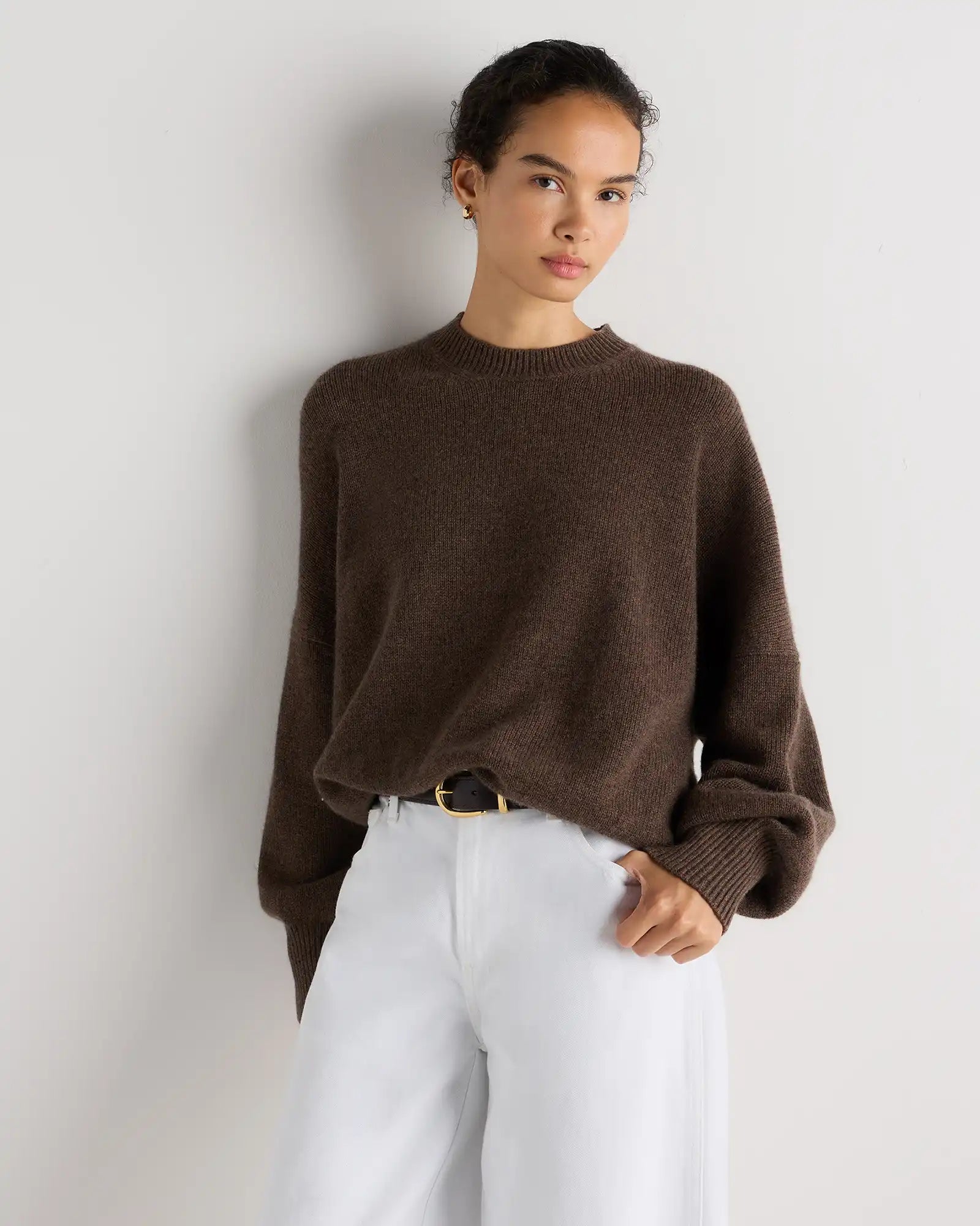 100% Mongolian Cashmere Slouchy Blouson Sleeve Crewneck