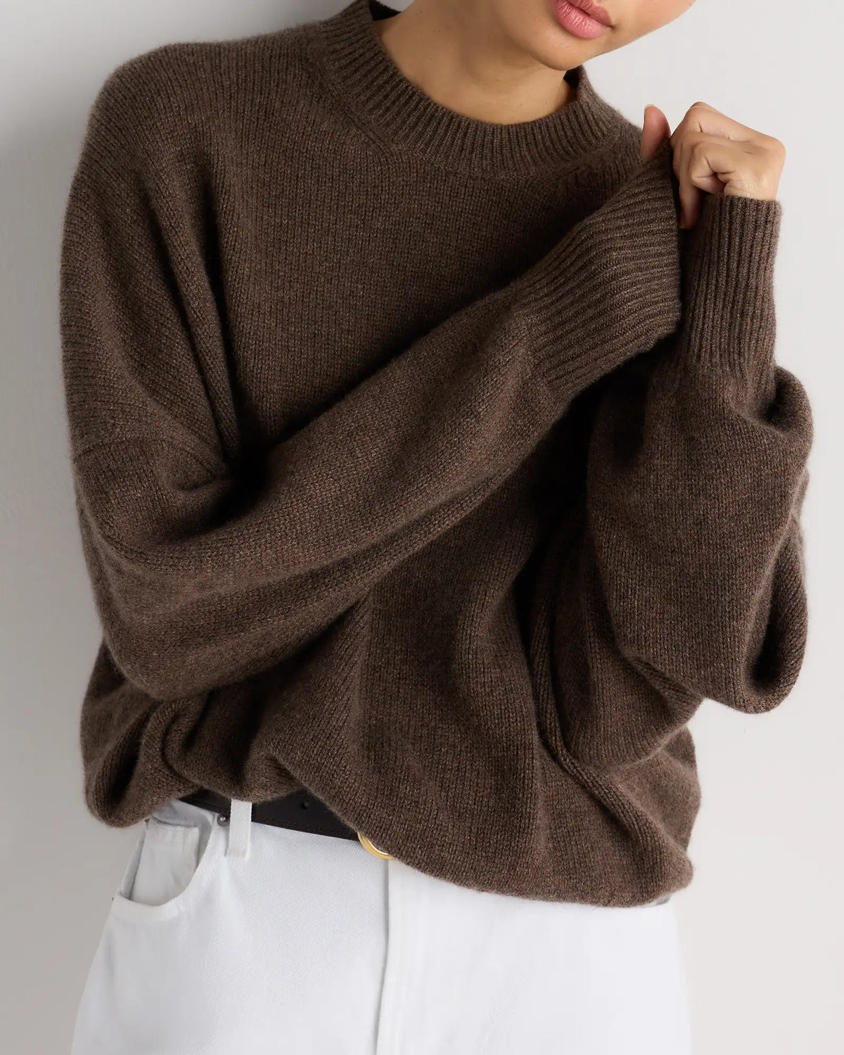 100% Mongolian Cashmere Slouchy Blouson Sleeve Crewneck