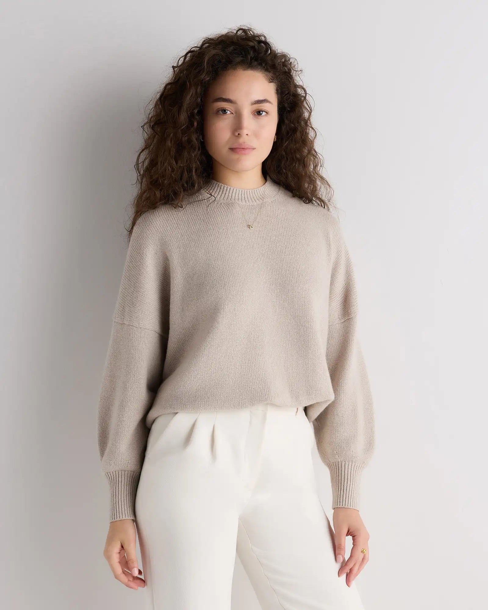 100% Mongolian Cashmere Slouchy Blouson Sleeve Crewneck