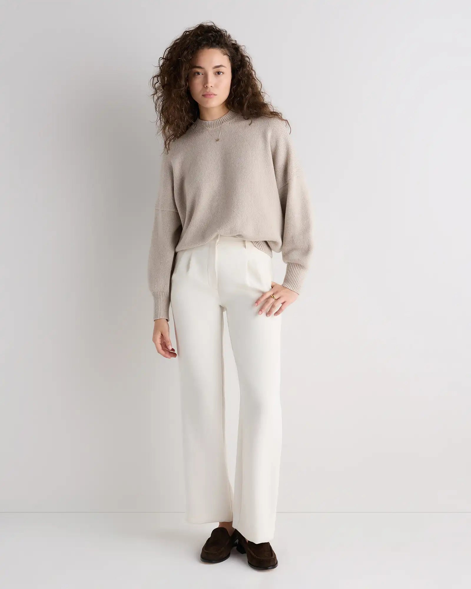 100% Mongolian Cashmere Slouchy Blouson Sleeve Crewneck