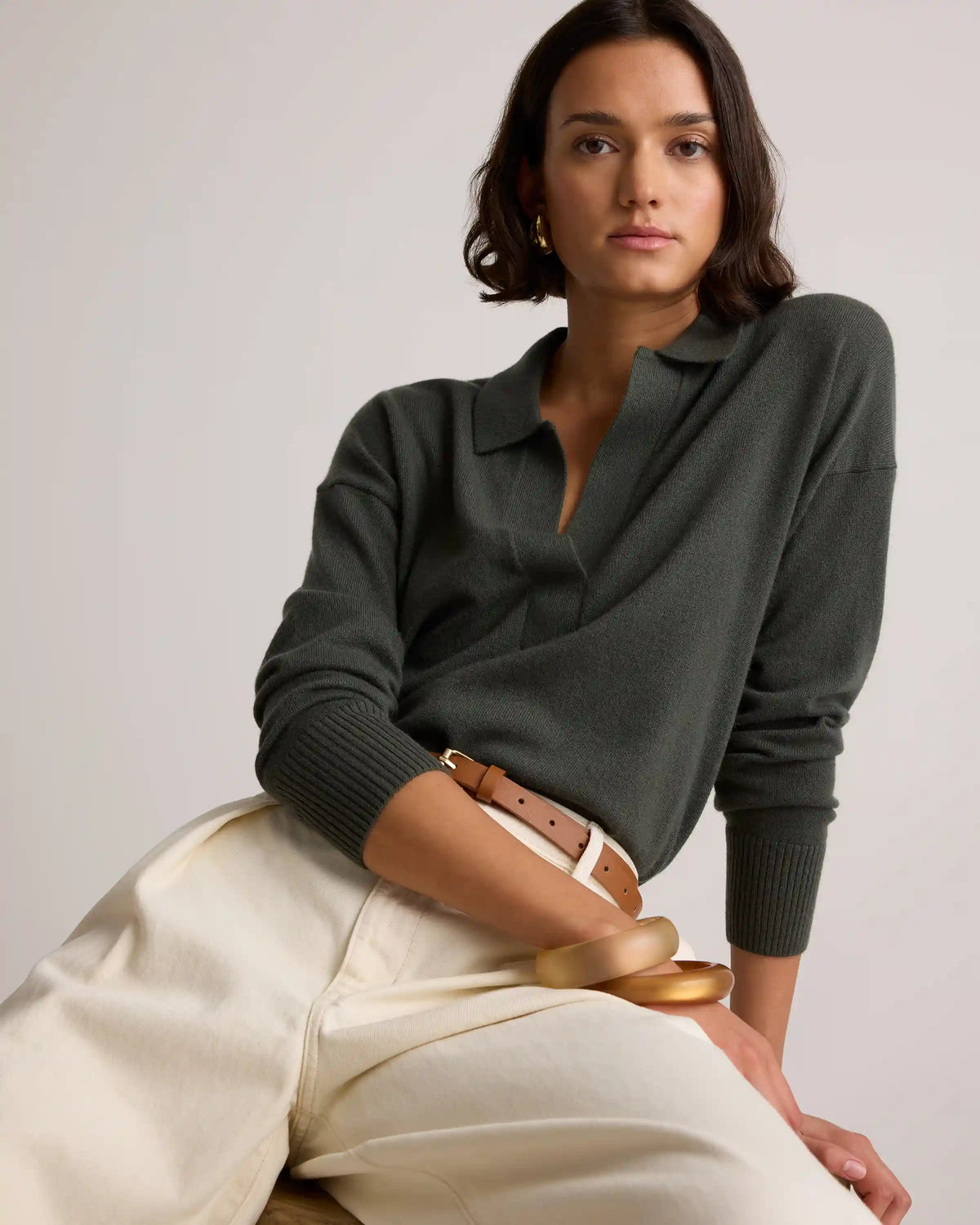 Mongolian Cashmere Polo Sweater