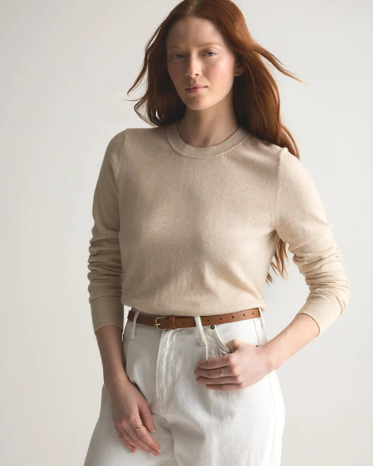 Lightweight Cotton Cashmere Crew Sweater