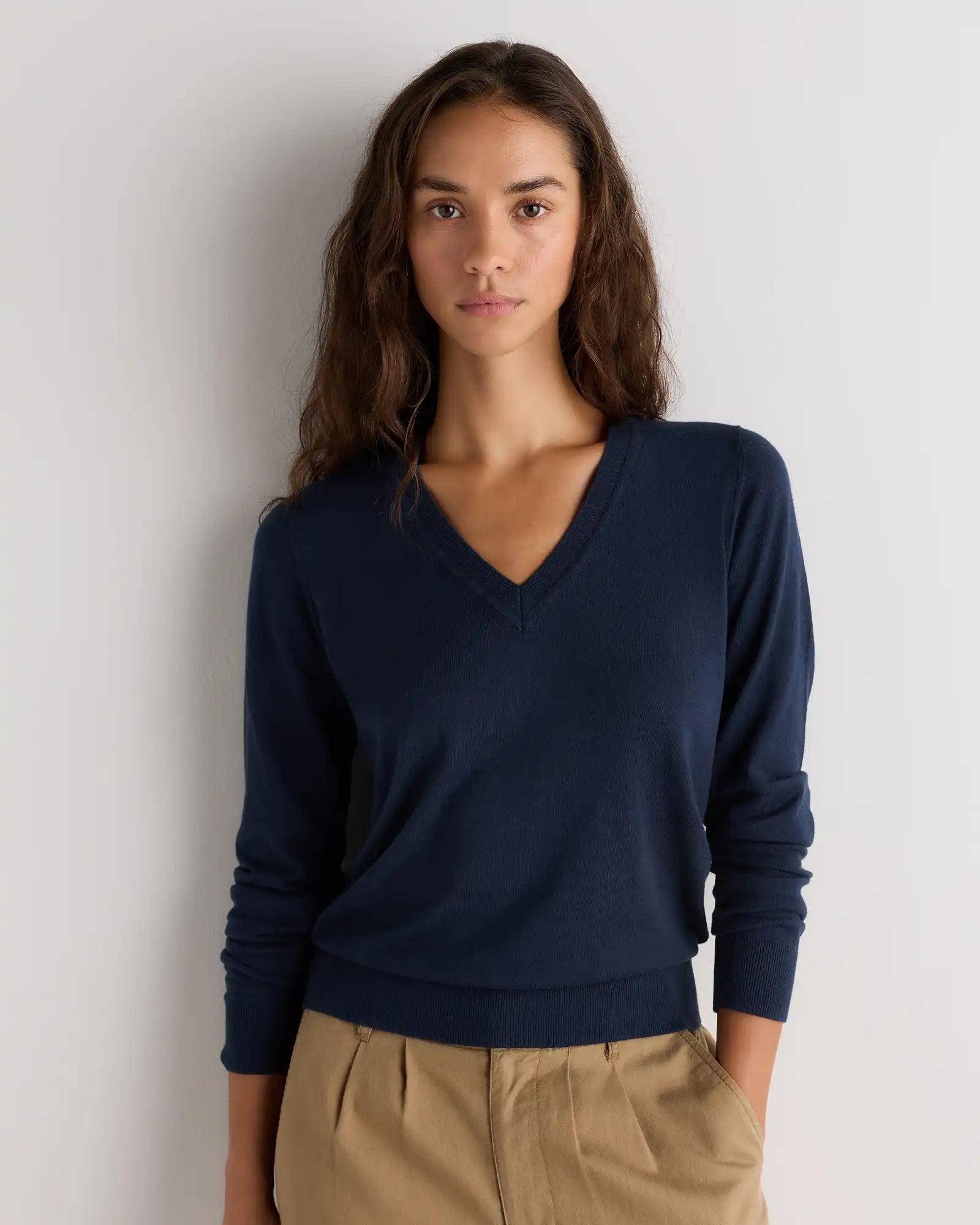 Lightweight Cotton Cashmere V-Neck Sweater