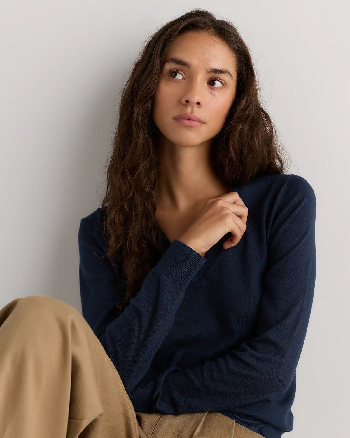 Lightweight Cotton Cashmere V-Neck Sweater