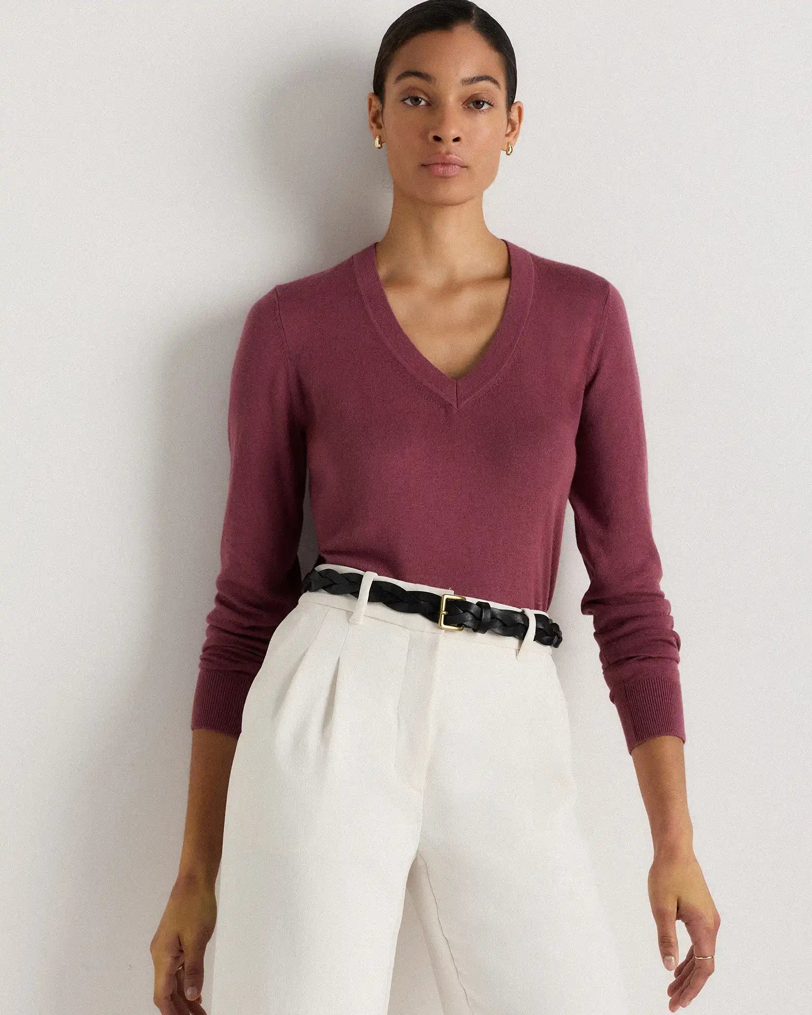 Lightweight Cotton Cashmere V-Neck Sweater
