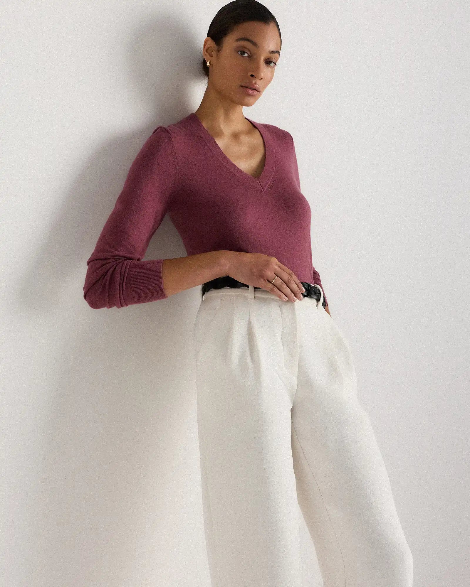Lightweight Cotton Cashmere V-Neck Sweater