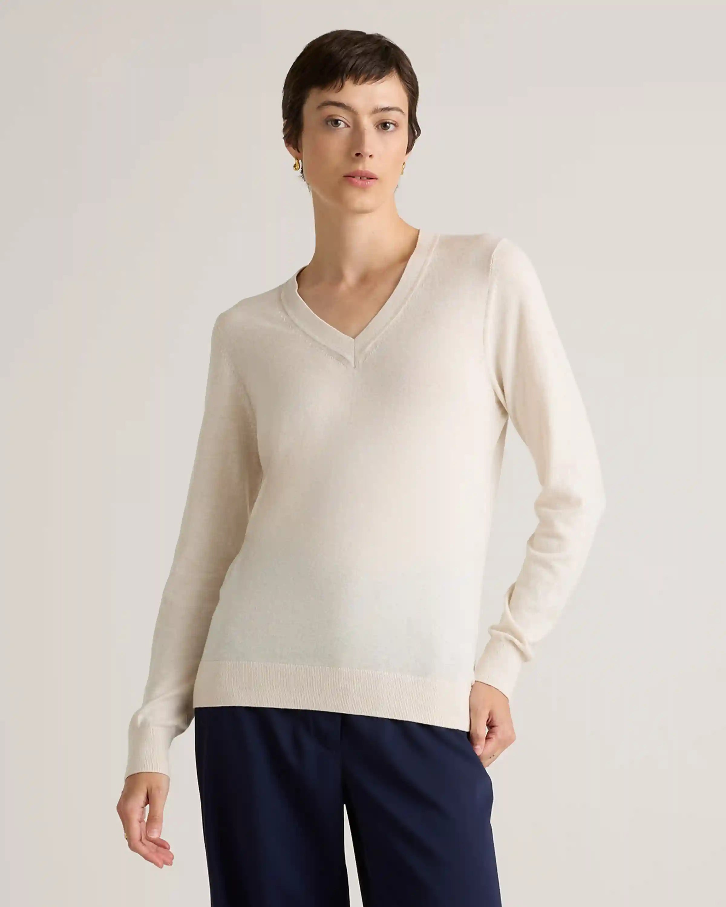 Lightweight Cotton Cashmere V-Neck Sweater