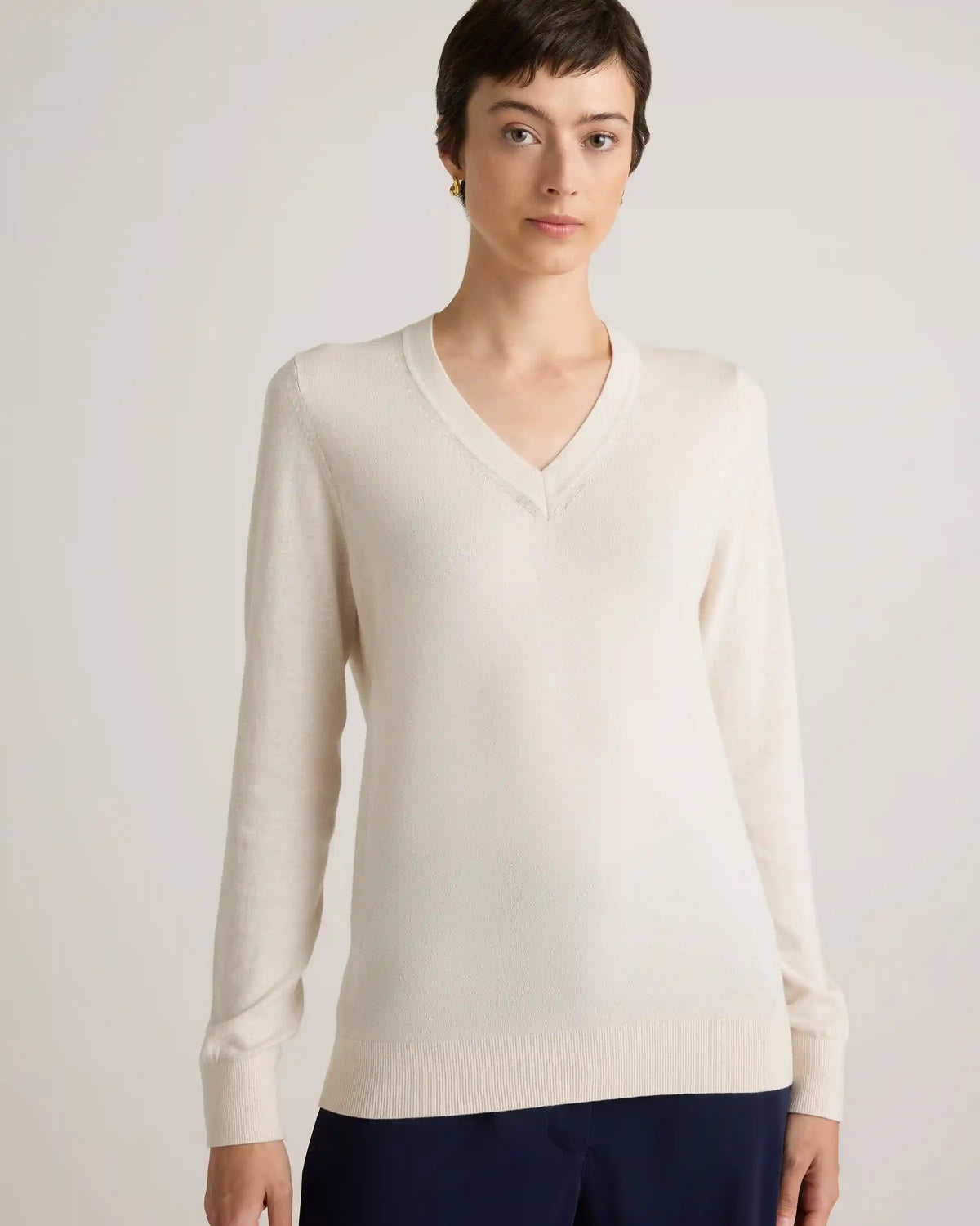 Lightweight Cotton Cashmere V-Neck Sweater