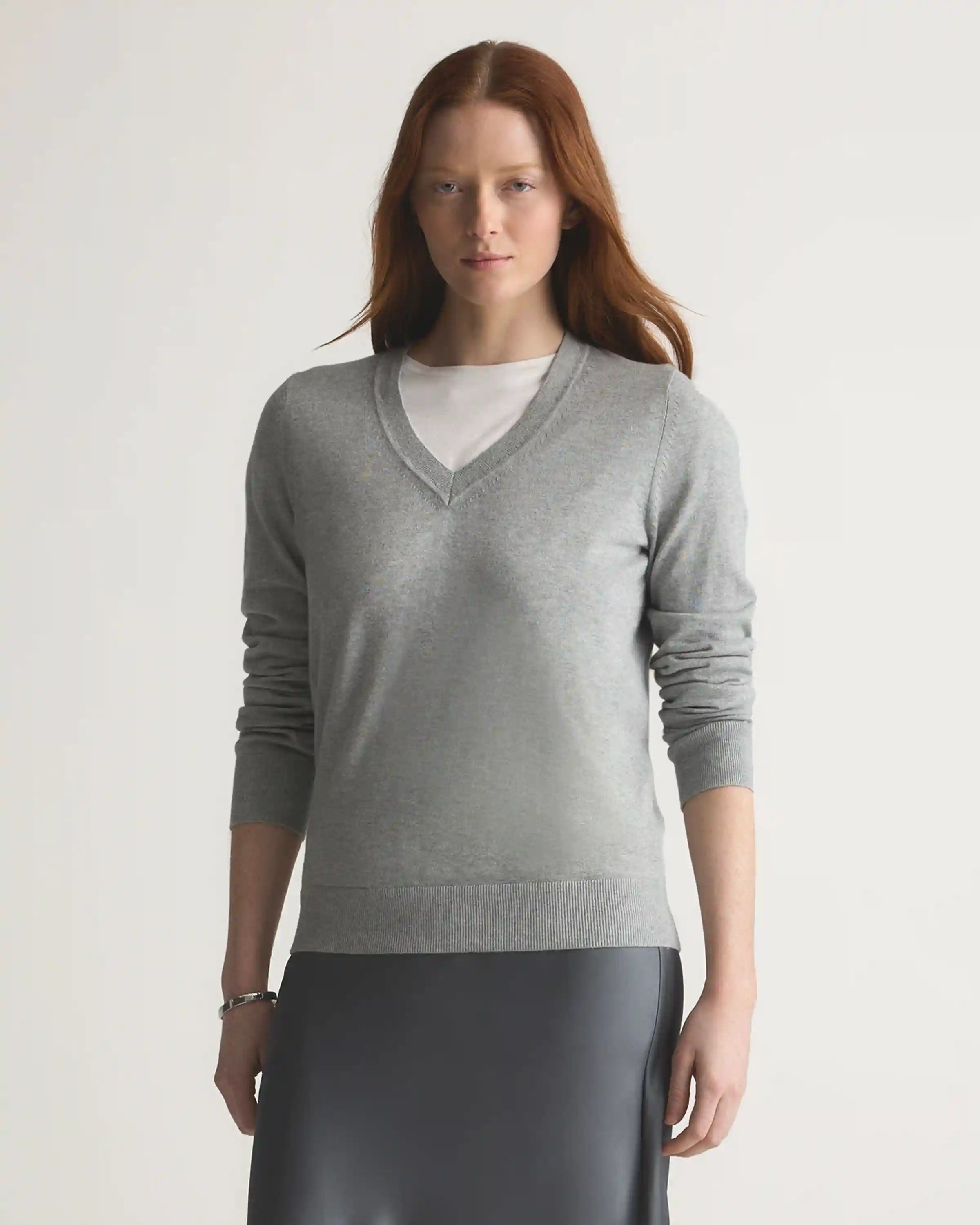 Lightweight Cotton Cashmere V-Neck Sweater