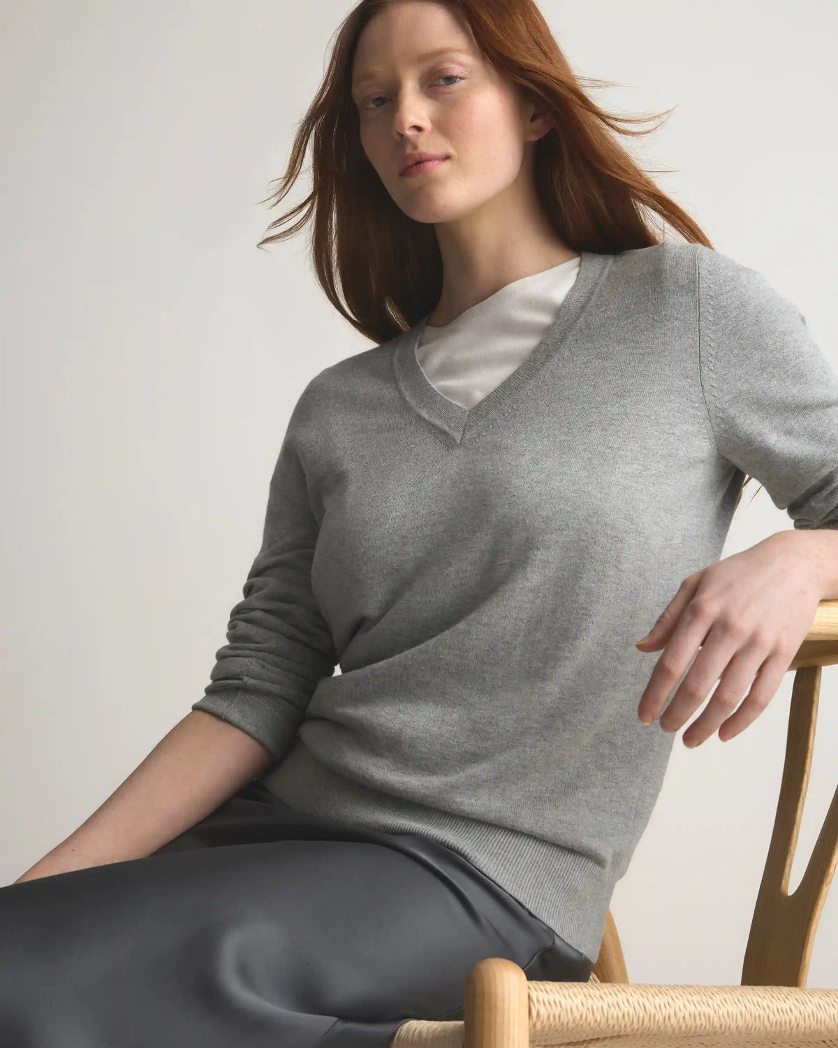 Lightweight Cotton Cashmere V-Neck Sweater