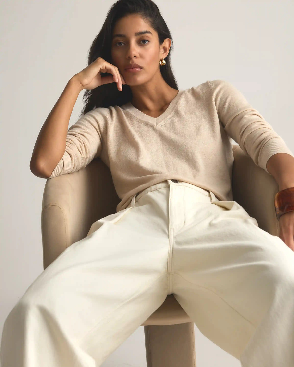 Lightweight Cotton Cashmere V-Neck Sweater