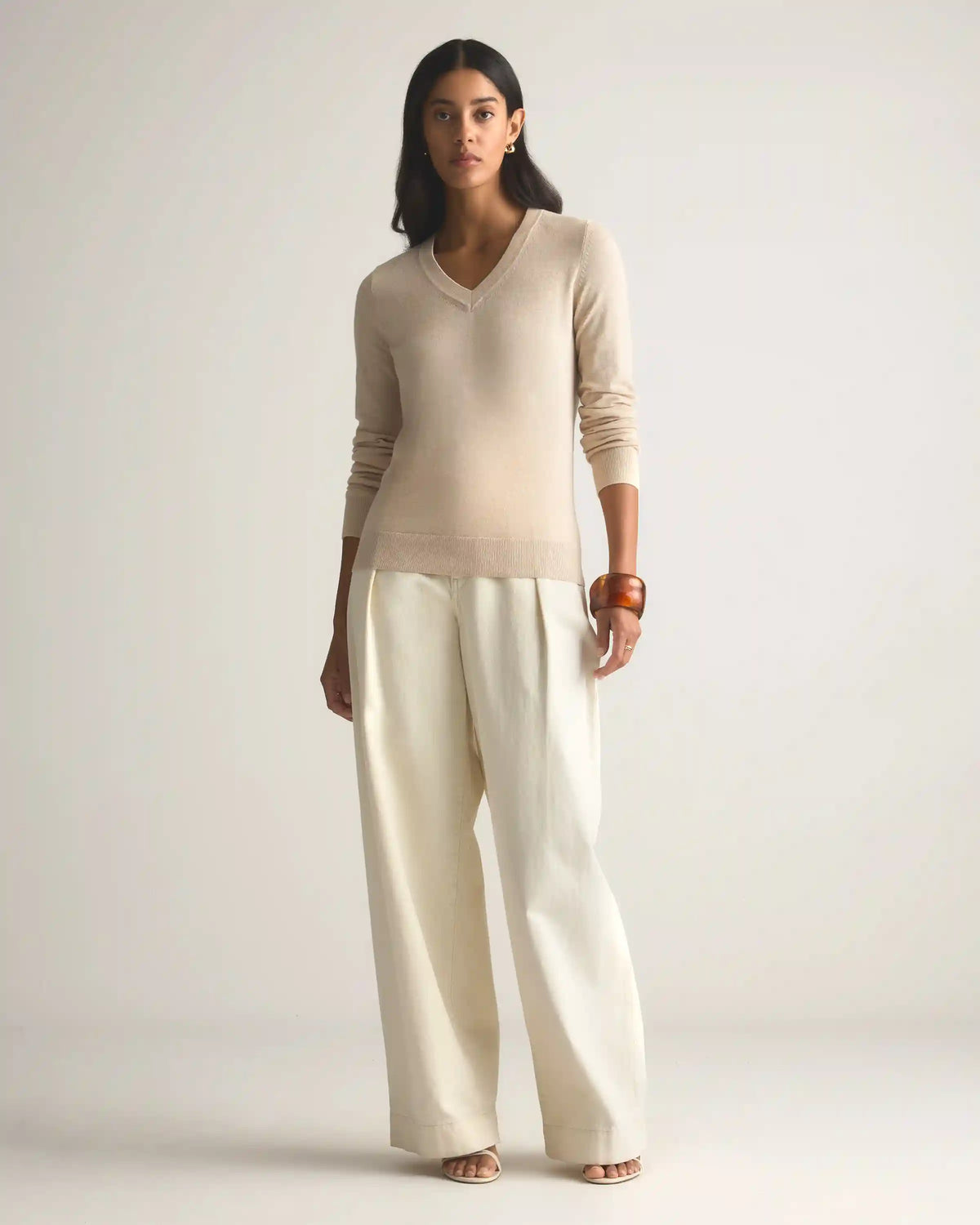 Lightweight Cotton Cashmere V-Neck Sweater