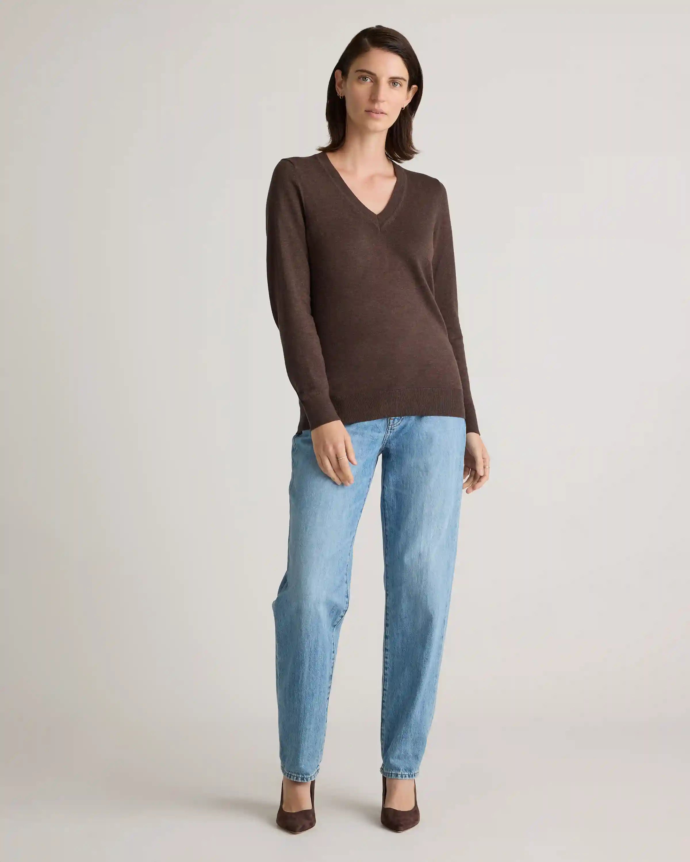 Lightweight Cotton Cashmere V-Neck Sweater