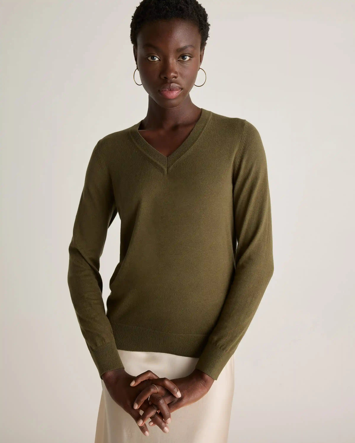 Lightweight Cotton Cashmere V-Neck Sweater