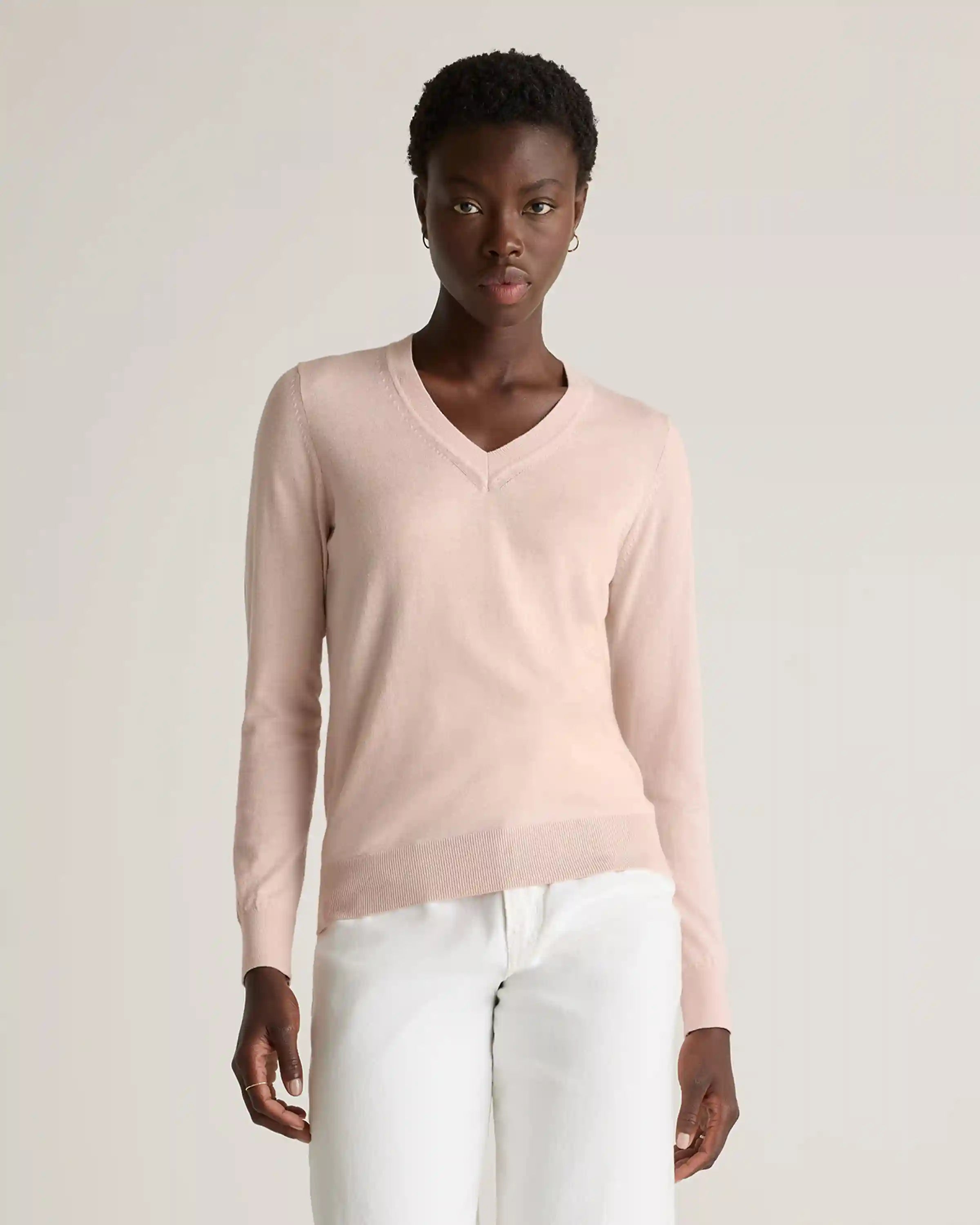 Lightweight Cotton Cashmere V-Neck Sweater