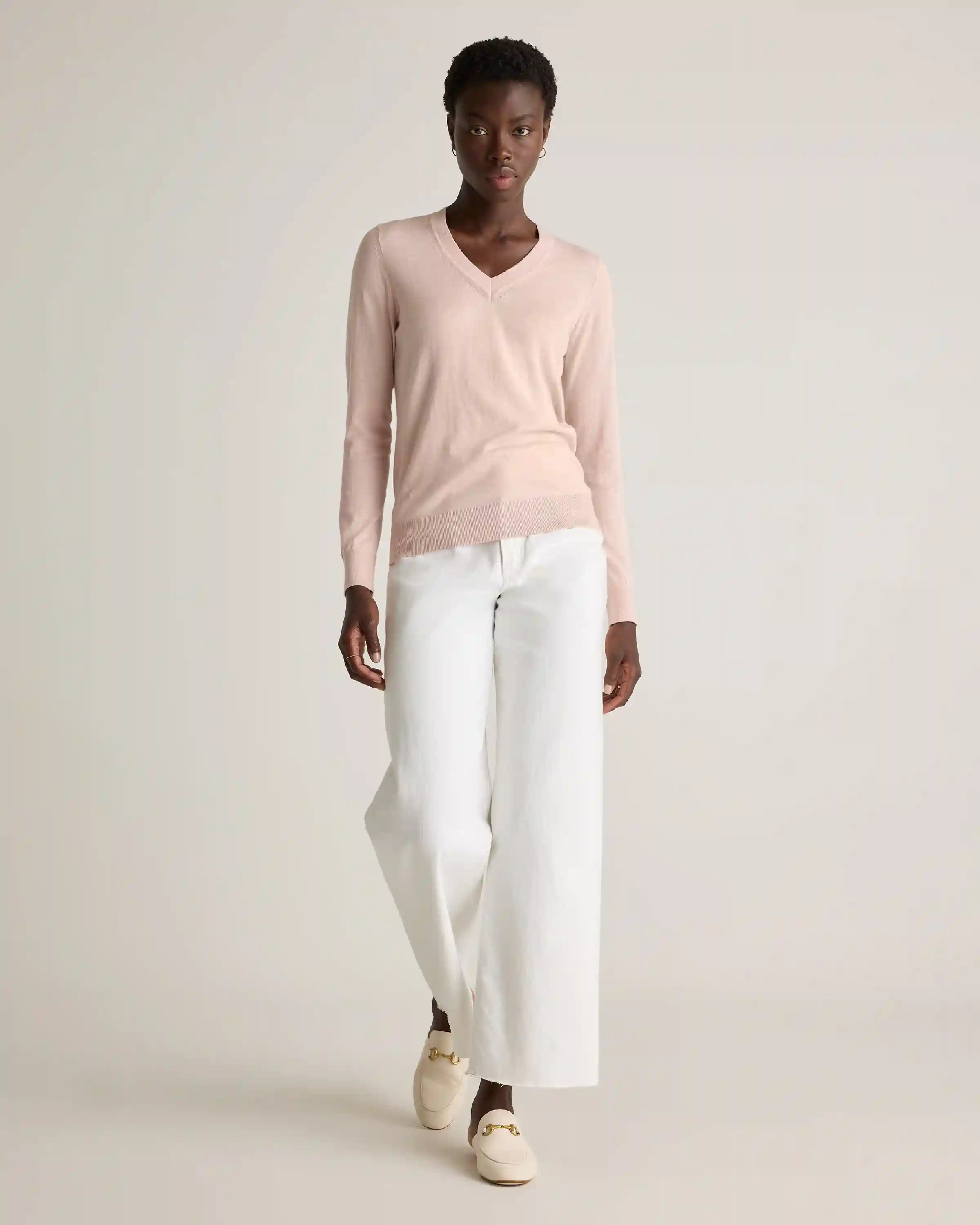 Lightweight Cotton Cashmere V-Neck Sweater