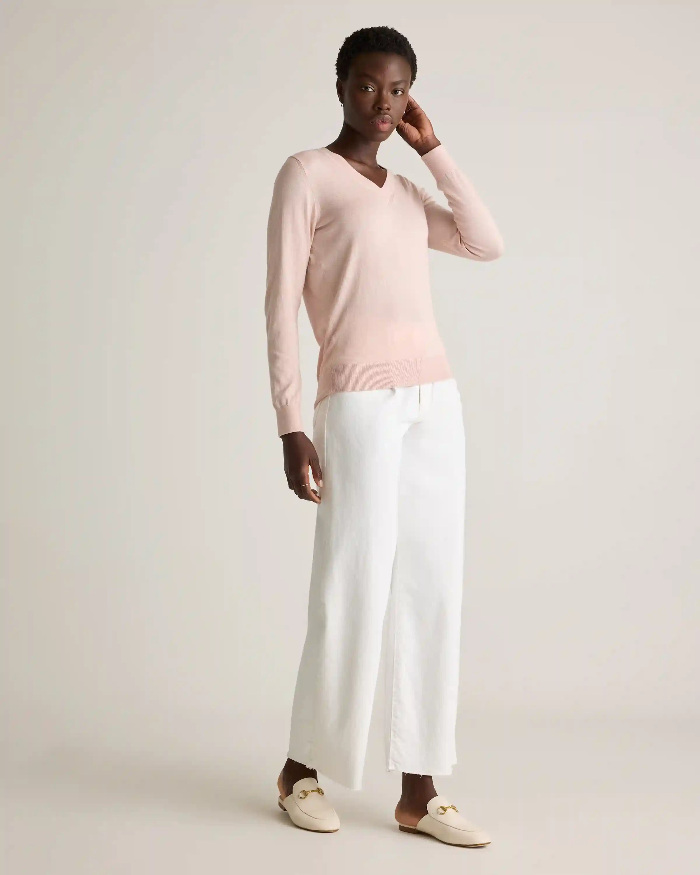 Lightweight Cotton Cashmere V-Neck Sweater