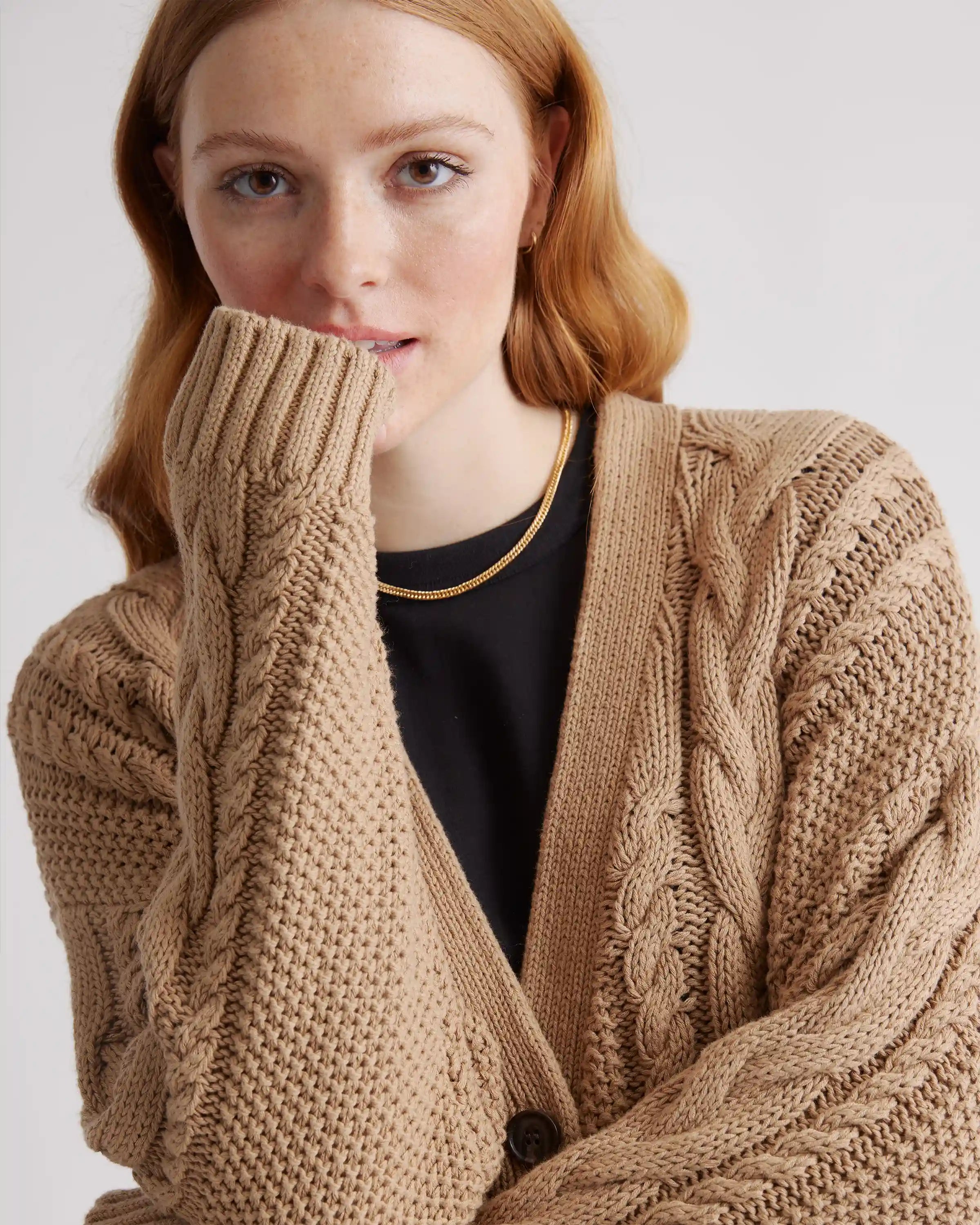 100% Organic Cotton Oversized Cable Cardigan