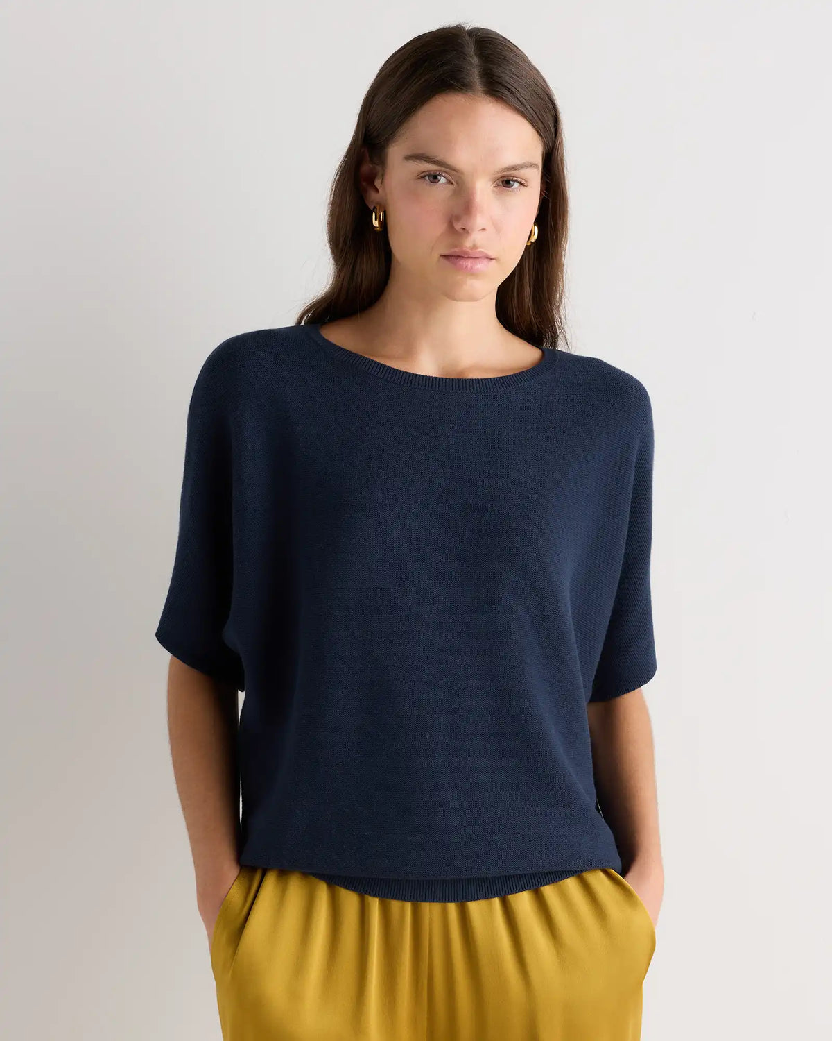 Lightweight Cotton Cashmere Link-Stitch Dolman Sweater