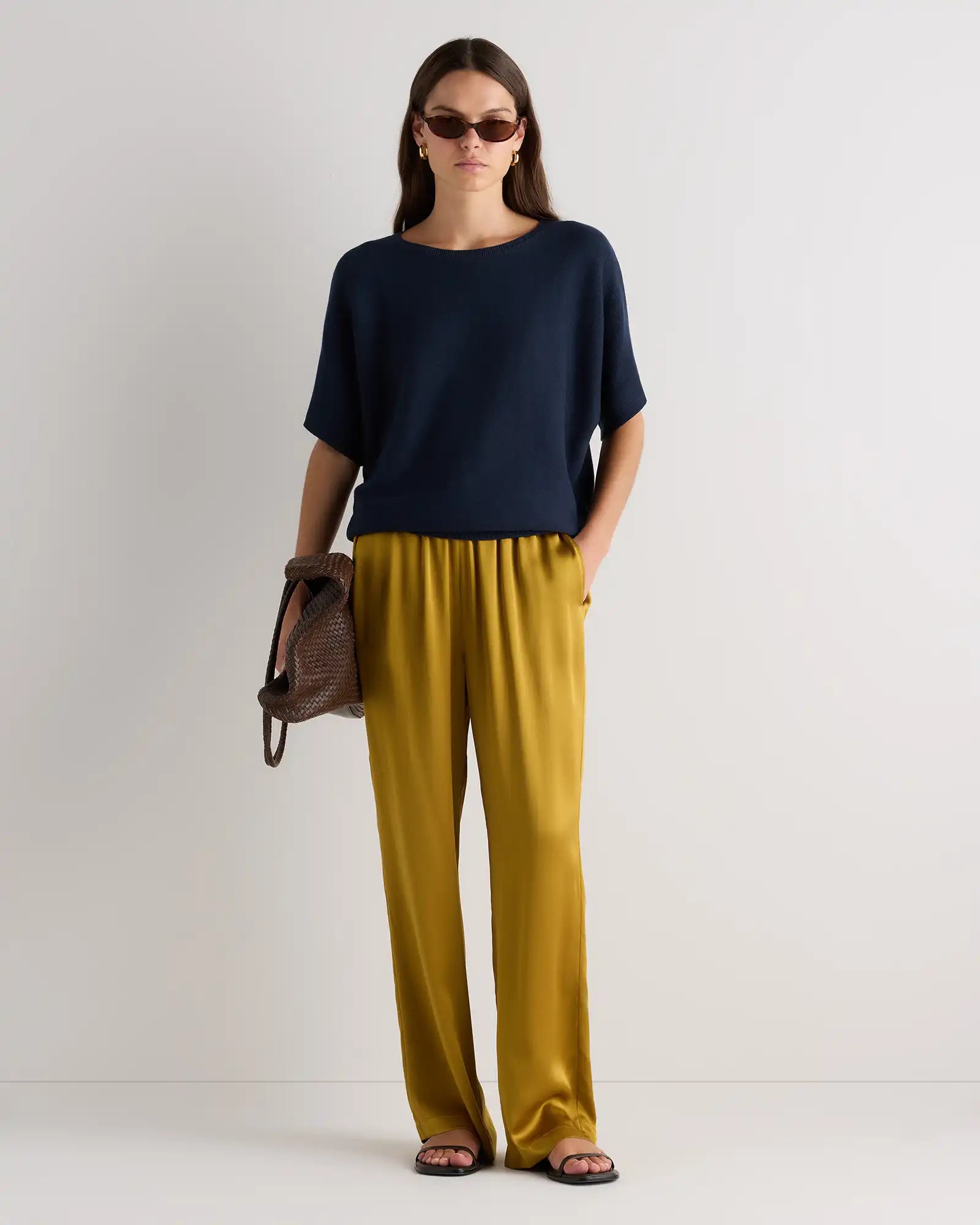 Lightweight Cotton Cashmere Link-Stitch Dolman Sweater