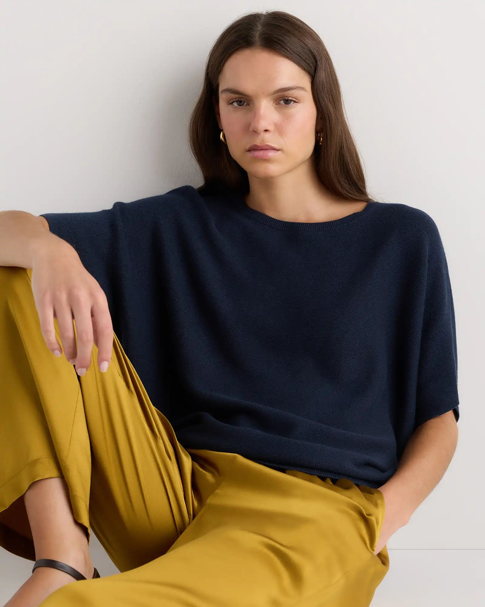 Lightweight Cotton Cashmere Link-Stitch Dolman Sweater