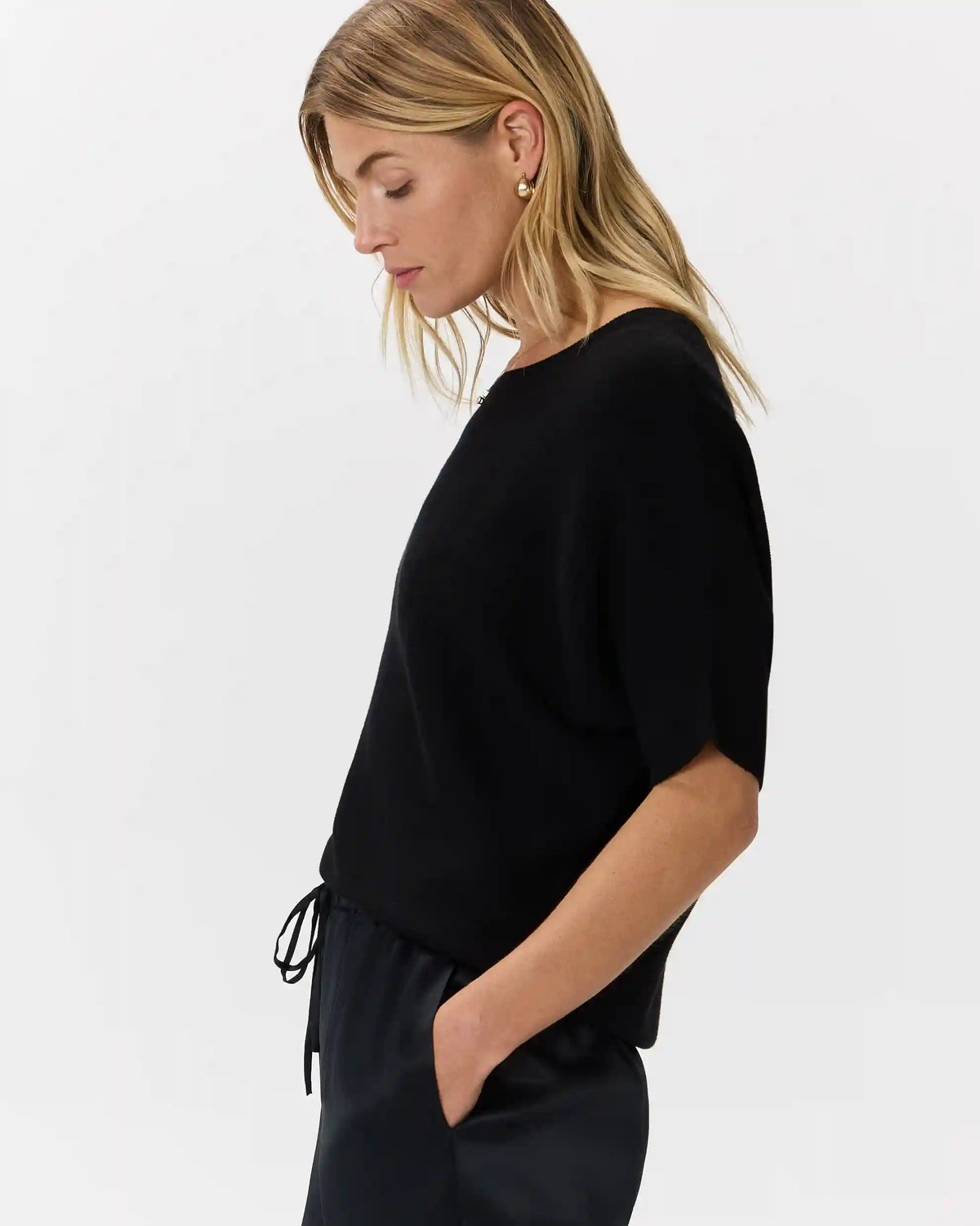 Lightweight Cotton Cashmere Link-Stitch Dolman Sweater