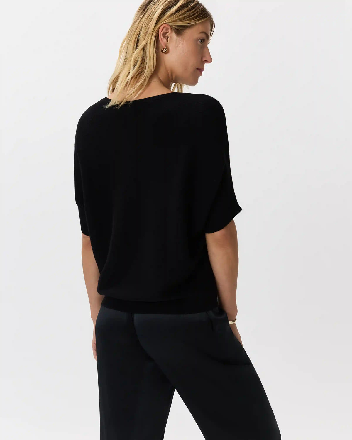 Lightweight Cotton Cashmere Link-Stitch Dolman Sweater