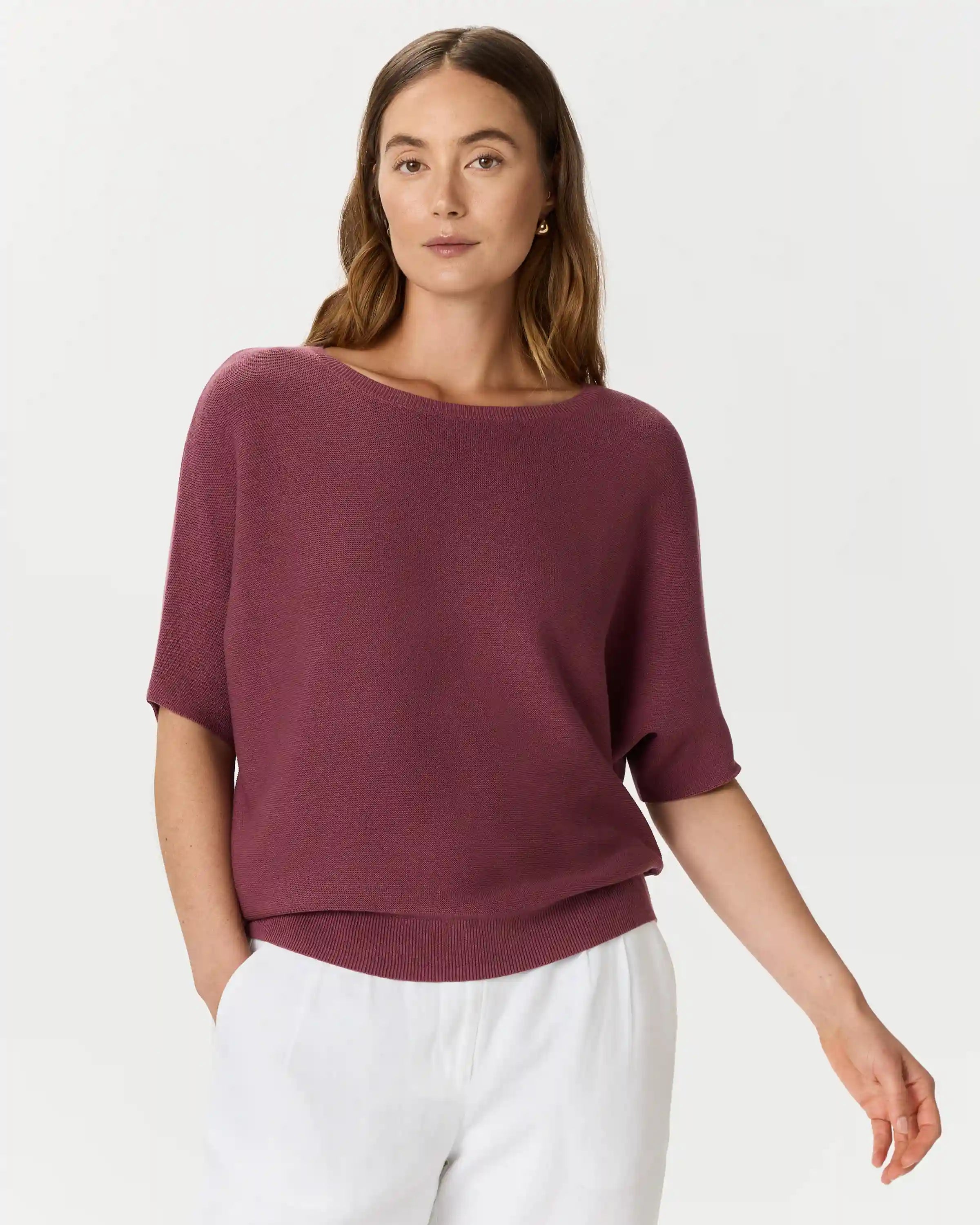 Lightweight Cotton Cashmere Link-Stitch Dolman Sweater